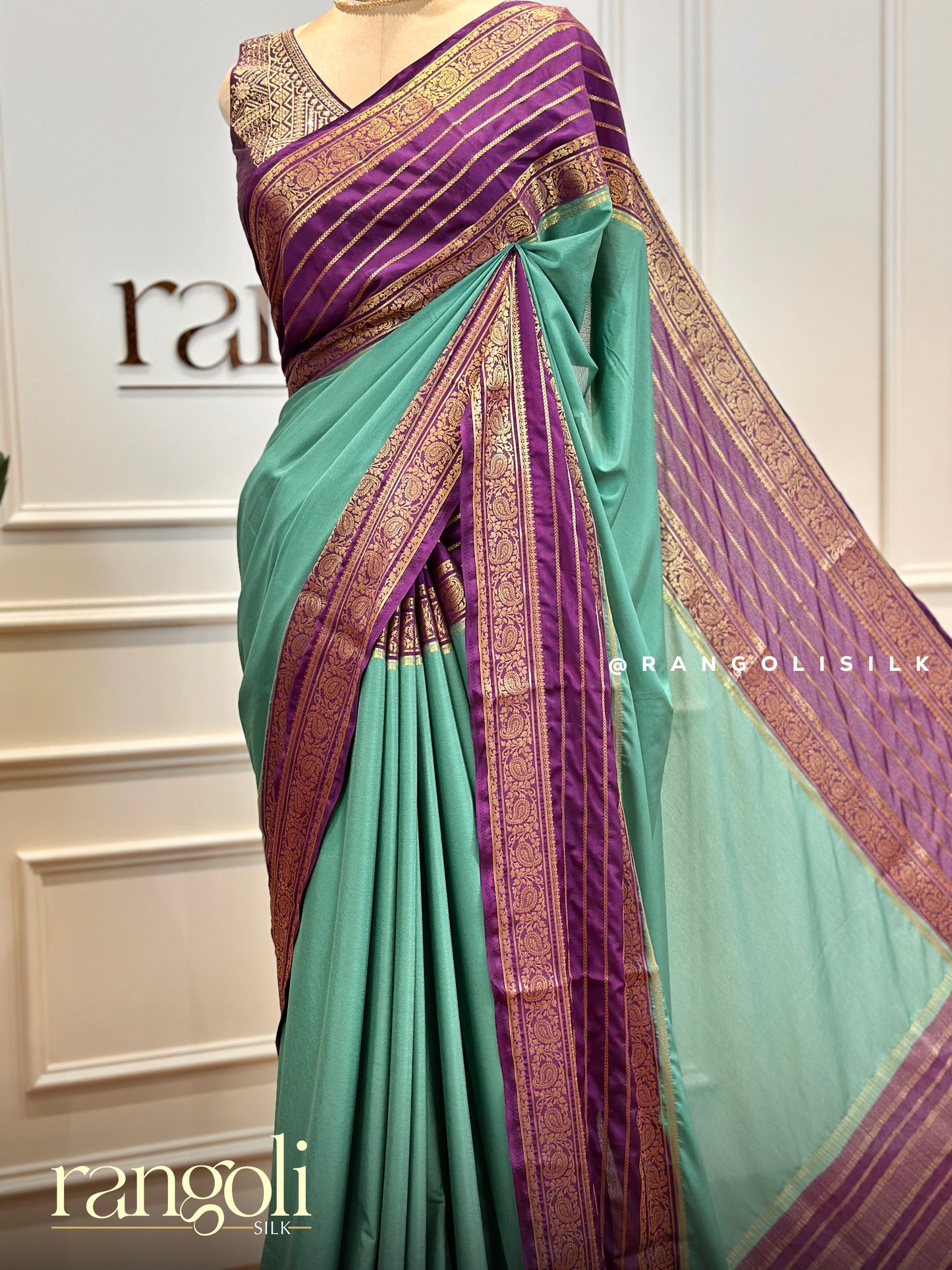 Elegant Semi Mysore Silk Saree with Stunning Contrast Border & Rich Pallu - Post 423