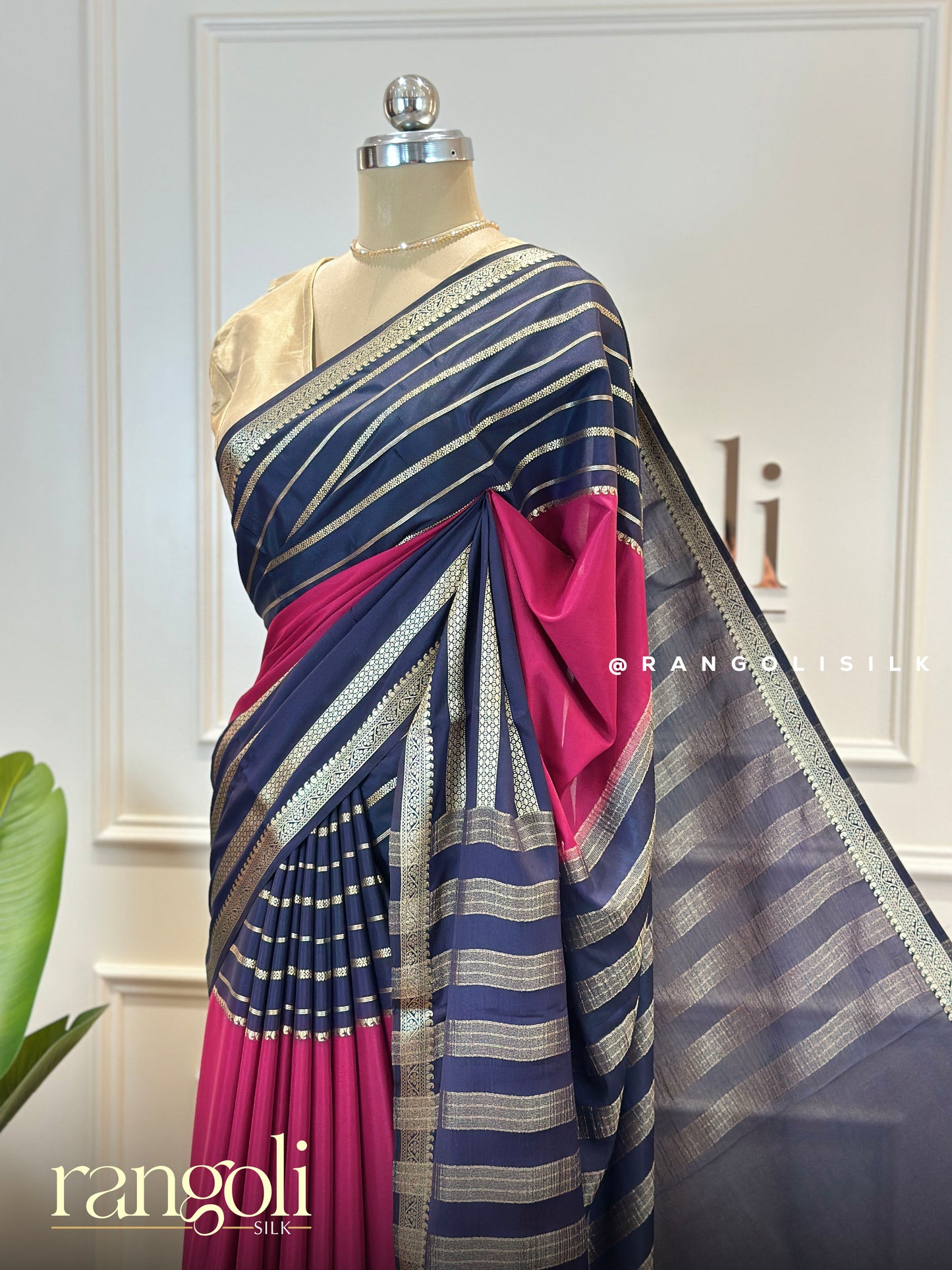 Semi Mysore Silk Saree with Elegant Stripes and Classic Border - Post 655