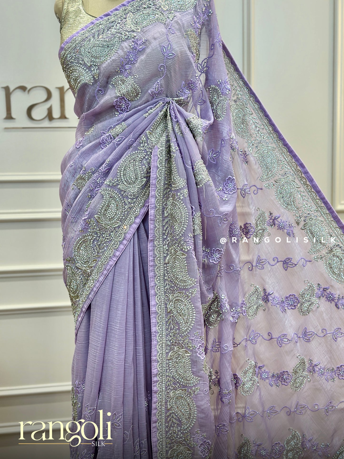 Designer Purple Saree with Intricate Rhinestone Embellishments - Post 426