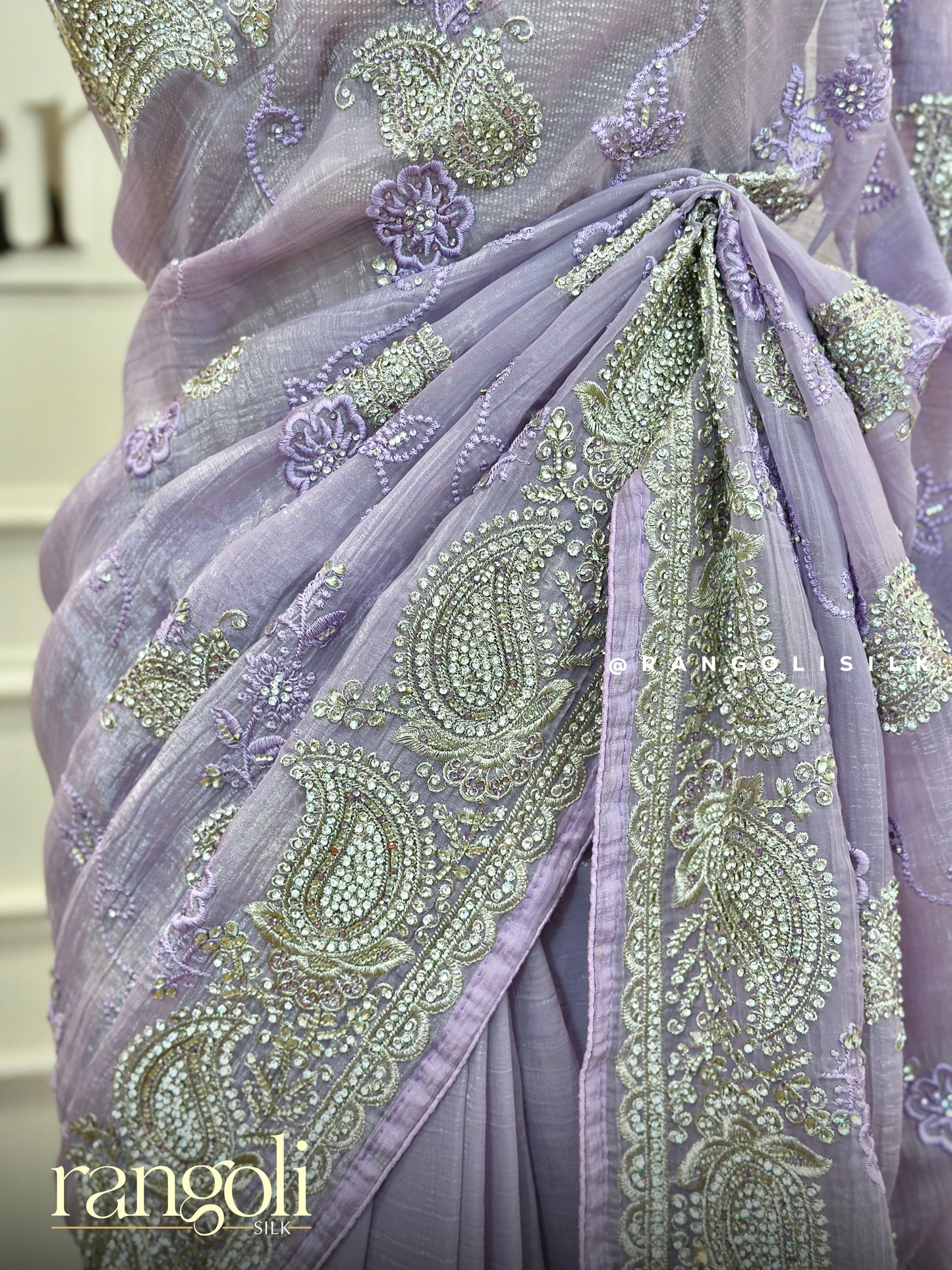 Designer Purple Saree with Intricate Rhinestone Embellishments - Post 426