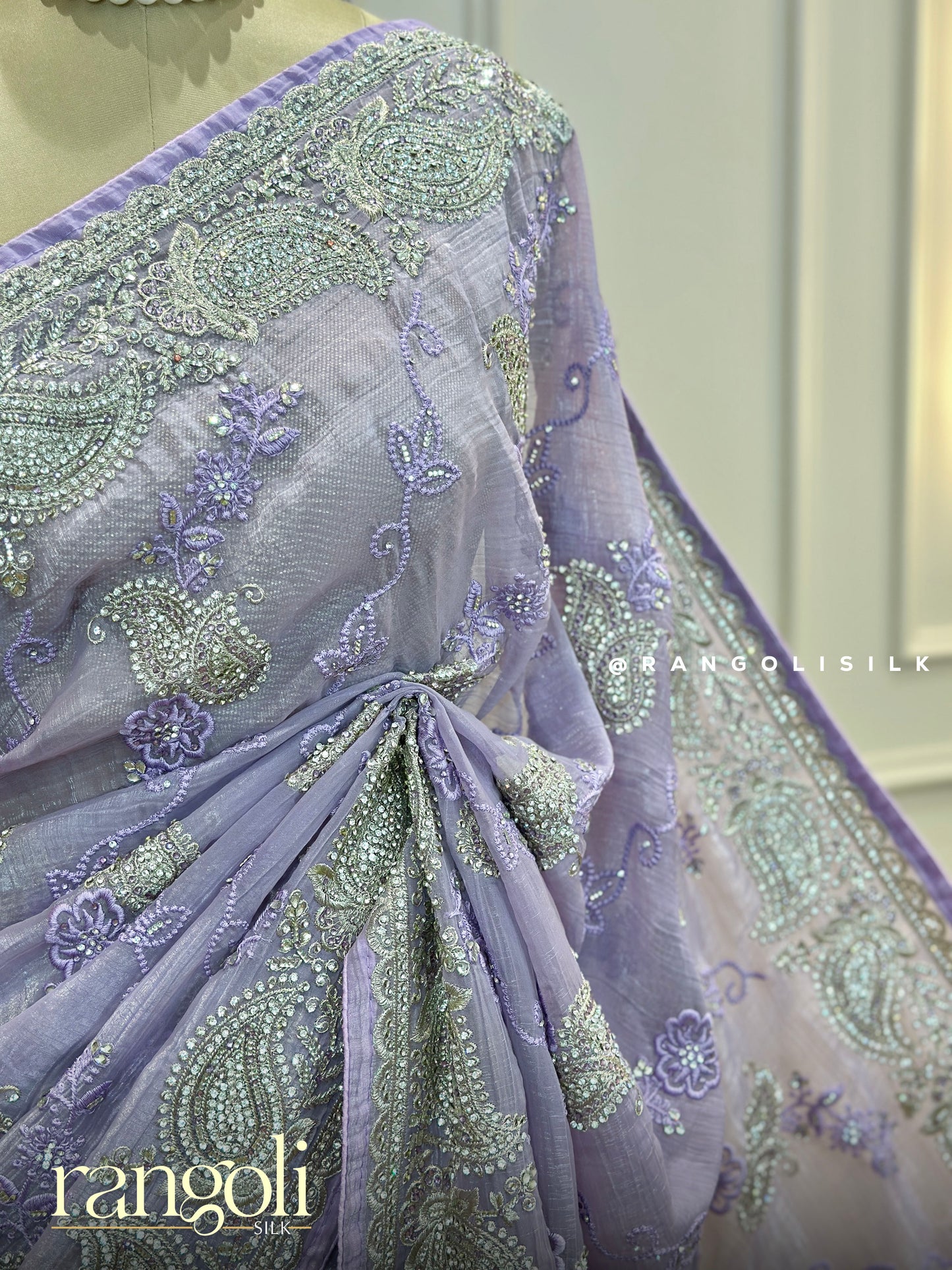 Designer Purple Saree with Intricate Rhinestone Embellishments - Post 426