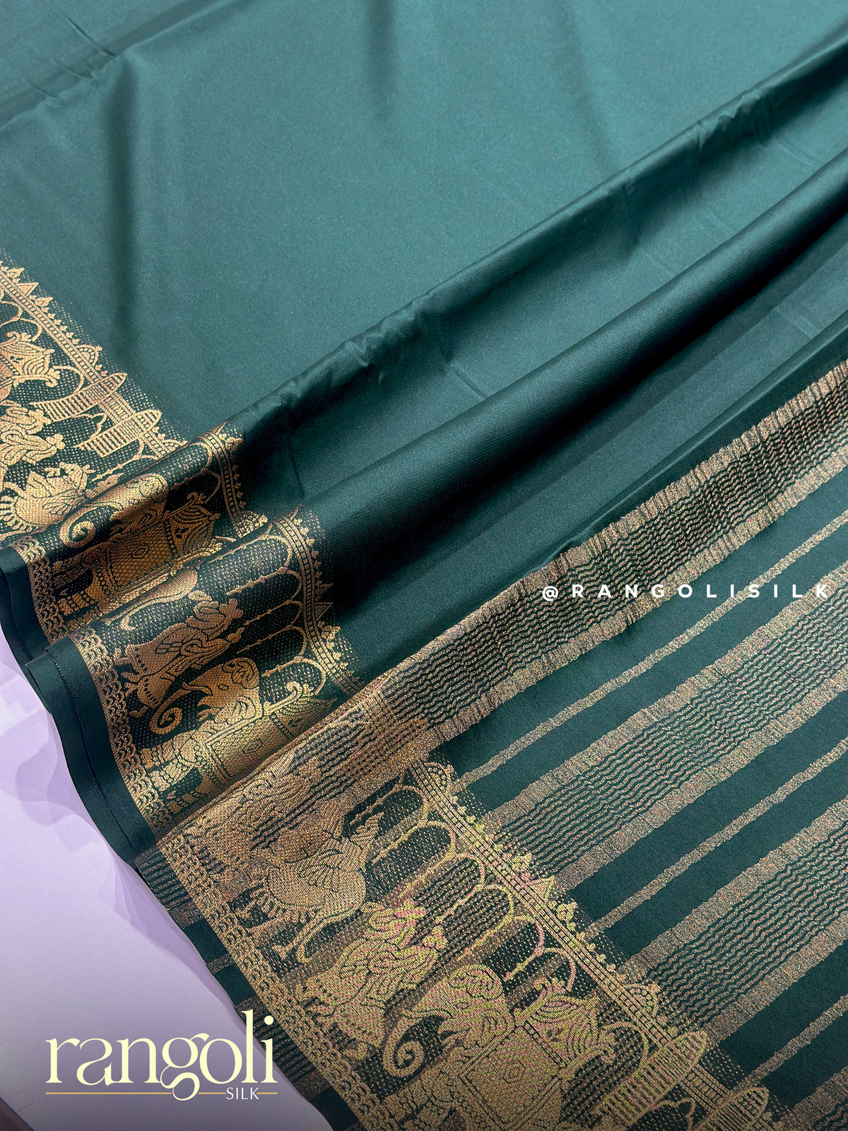 Semi Mysore Crepe Silk Saree with Elephant Motifs & Traditional Border - Post 1039