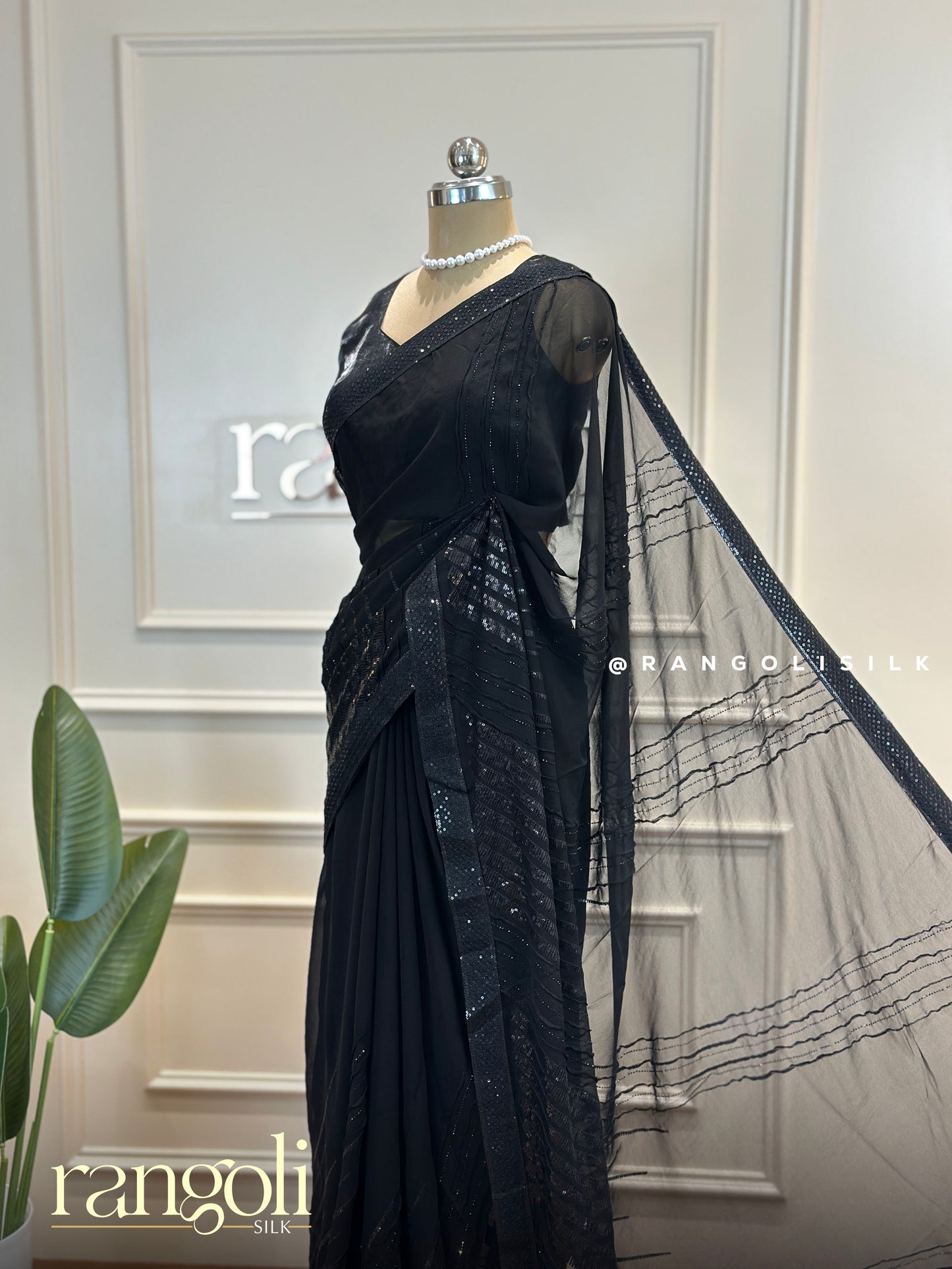 Elegant Black Designer Saree with Sequin Work - Post 522