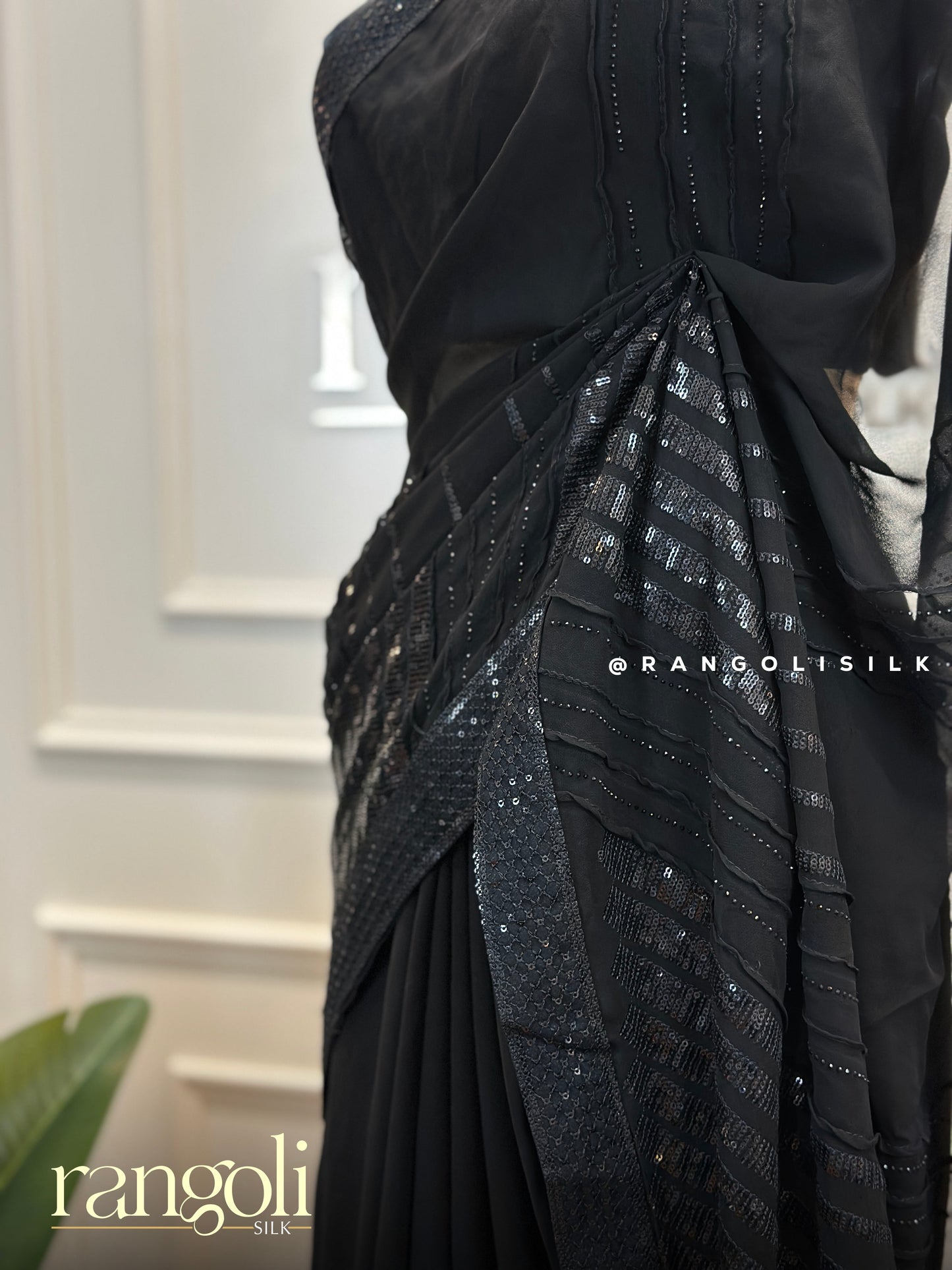 Elegant Black Designer Saree with Sequin Work - Post 522
