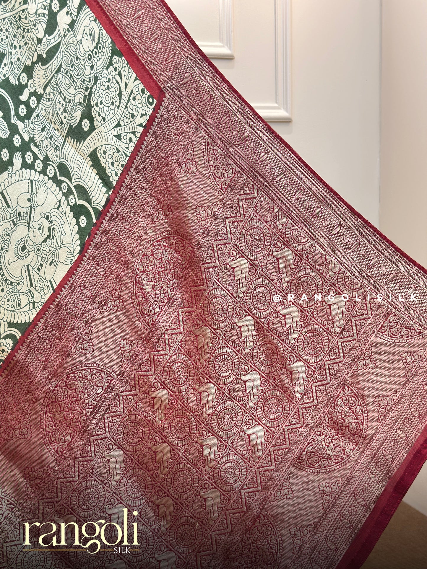 Sage Green Cotton Mix Saree with Maroon Gold Zari Border - Post 819