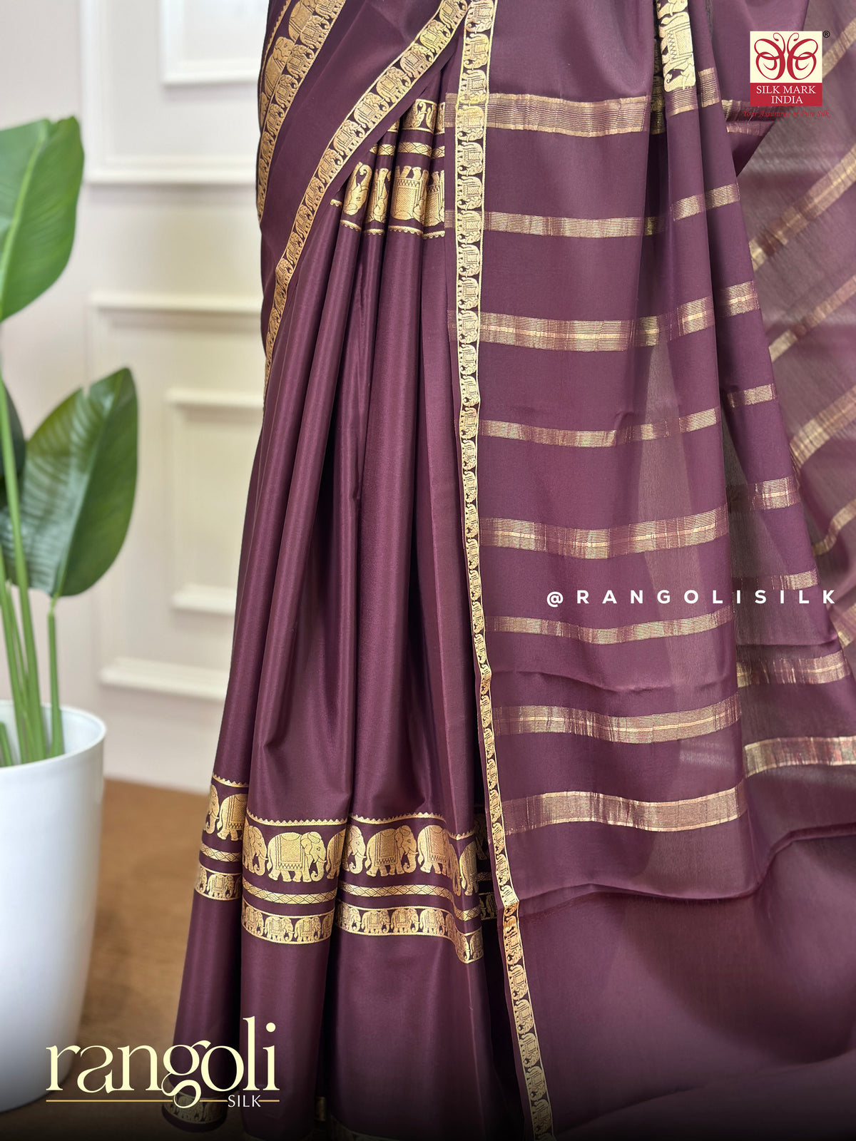 Pure Mysore Crepe Silk Saree with Elephant Border – Silk Mark Certified - Post 1040