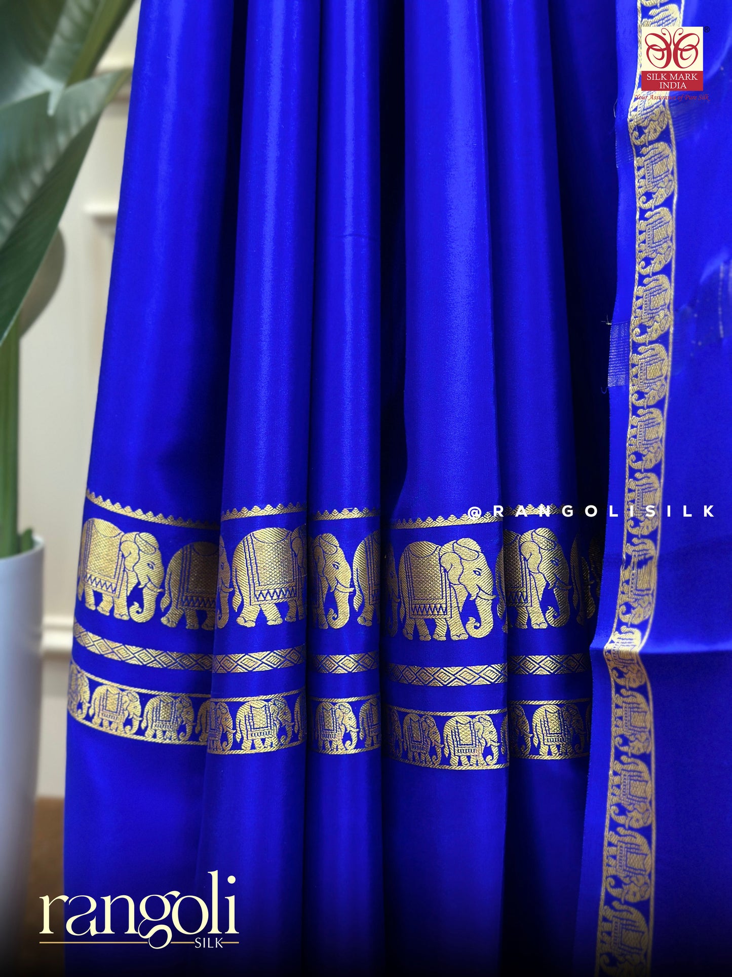 Pure Mysore Silk Saree in Royal Blue with Gold Zari Borders - Post 630