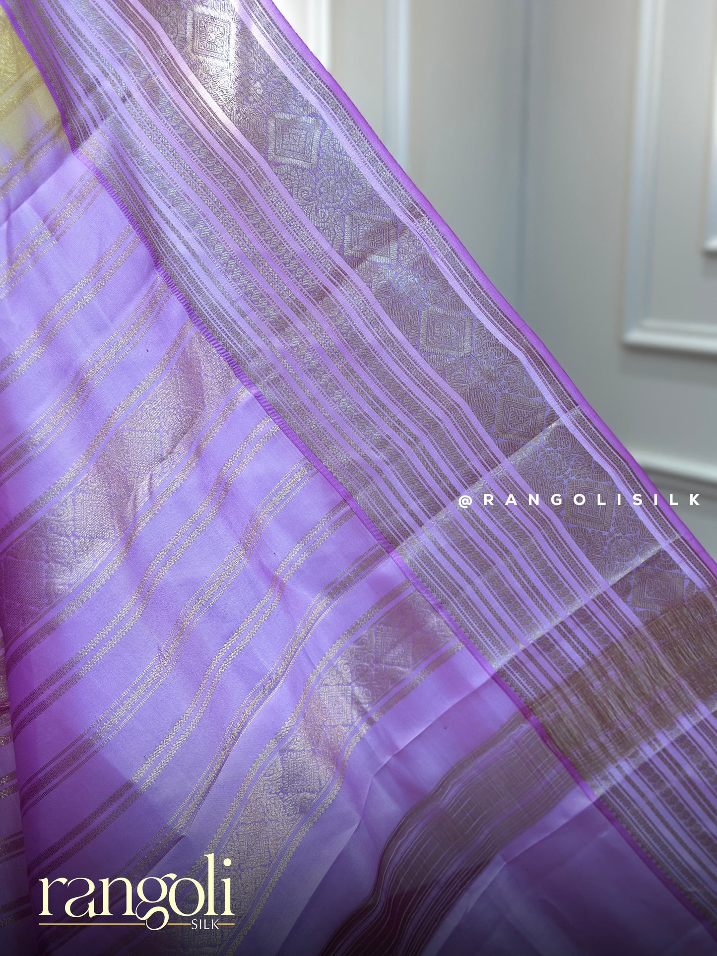 Pure Mix Kanjivaram Silk Saree - Lime Green & Lavender with Zari Work - Post 835
