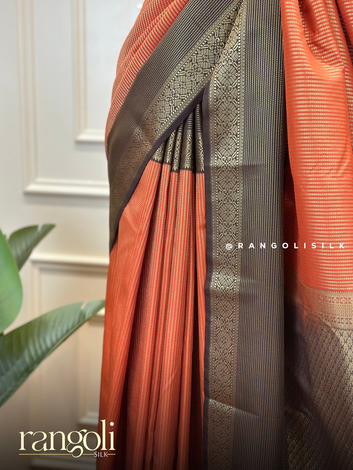 Semi Kanjivaram Silk Saree in Rust Orange with Zari Work - Post 729