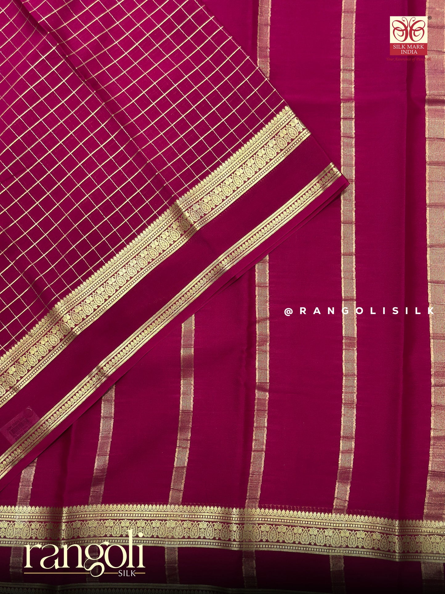 Pure Mysore Crepe Silk Saree with Elegant Checks Pattern - Silk Mark Certified - Post 944