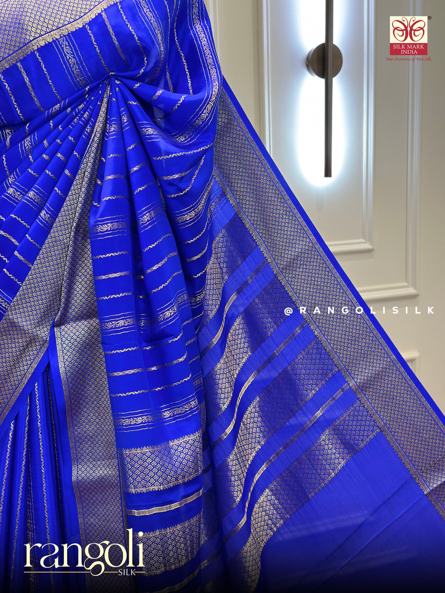 Pure Mysore Crepe Silk Saree in Royal Blue - Silk Mark Certified - Post 945
