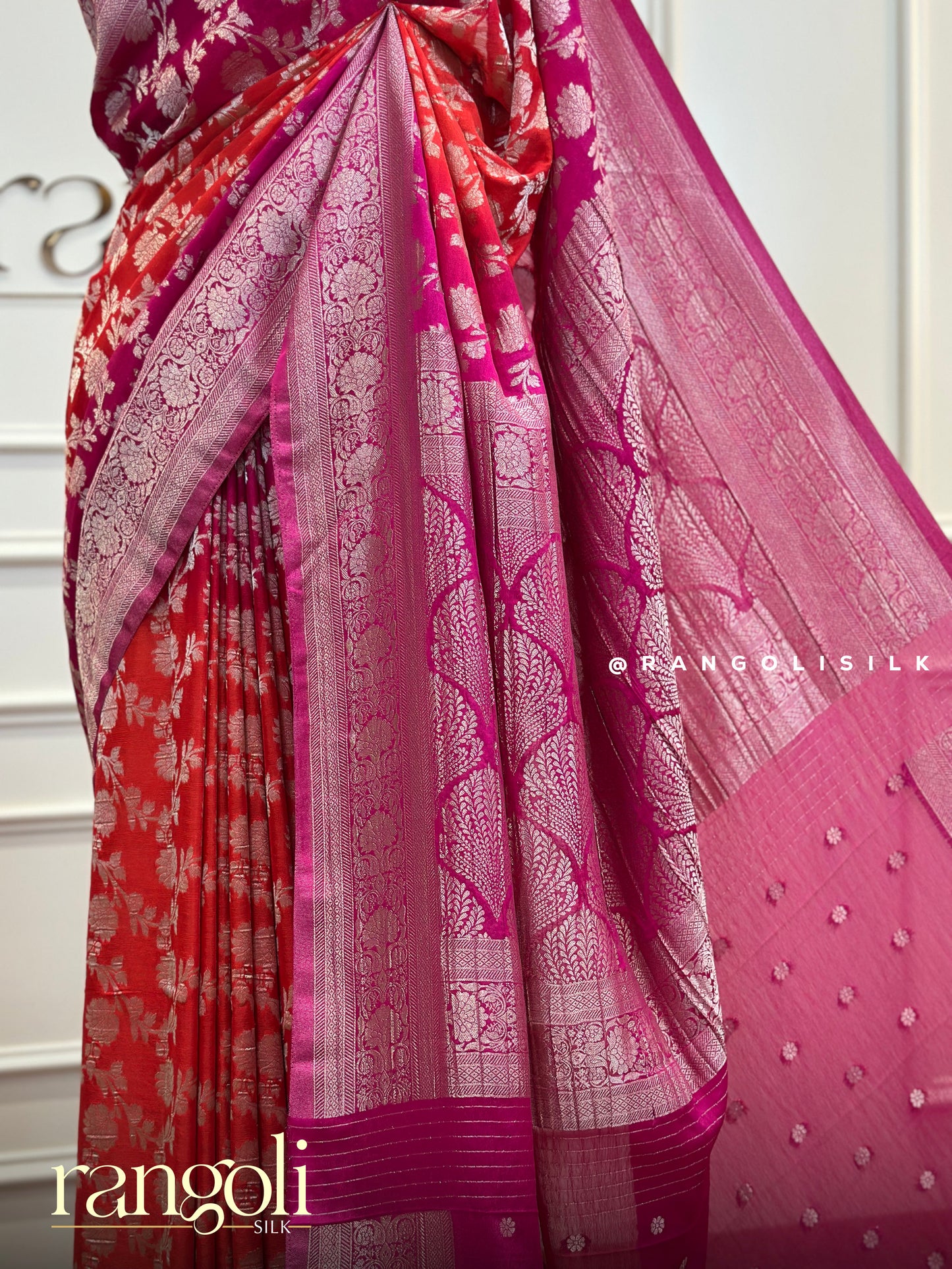 Elegant Double Shade Chiffon Banarasi Saree with Floral Motifs & Rich Pallu - Post 435