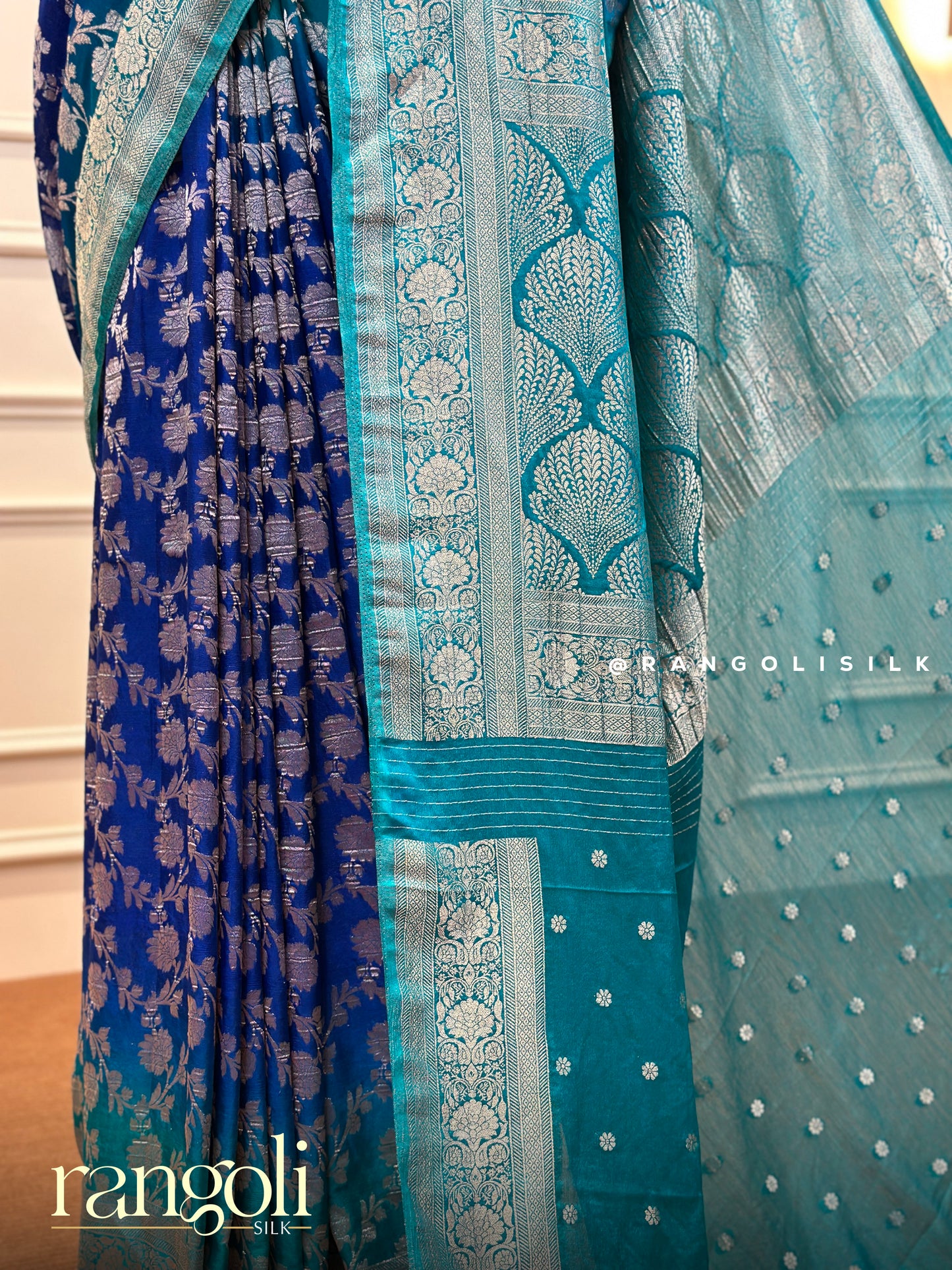 Elegant Double Shade Chiffon Banarasi Saree with Floral Motifs & Rich Pallu - Post 435