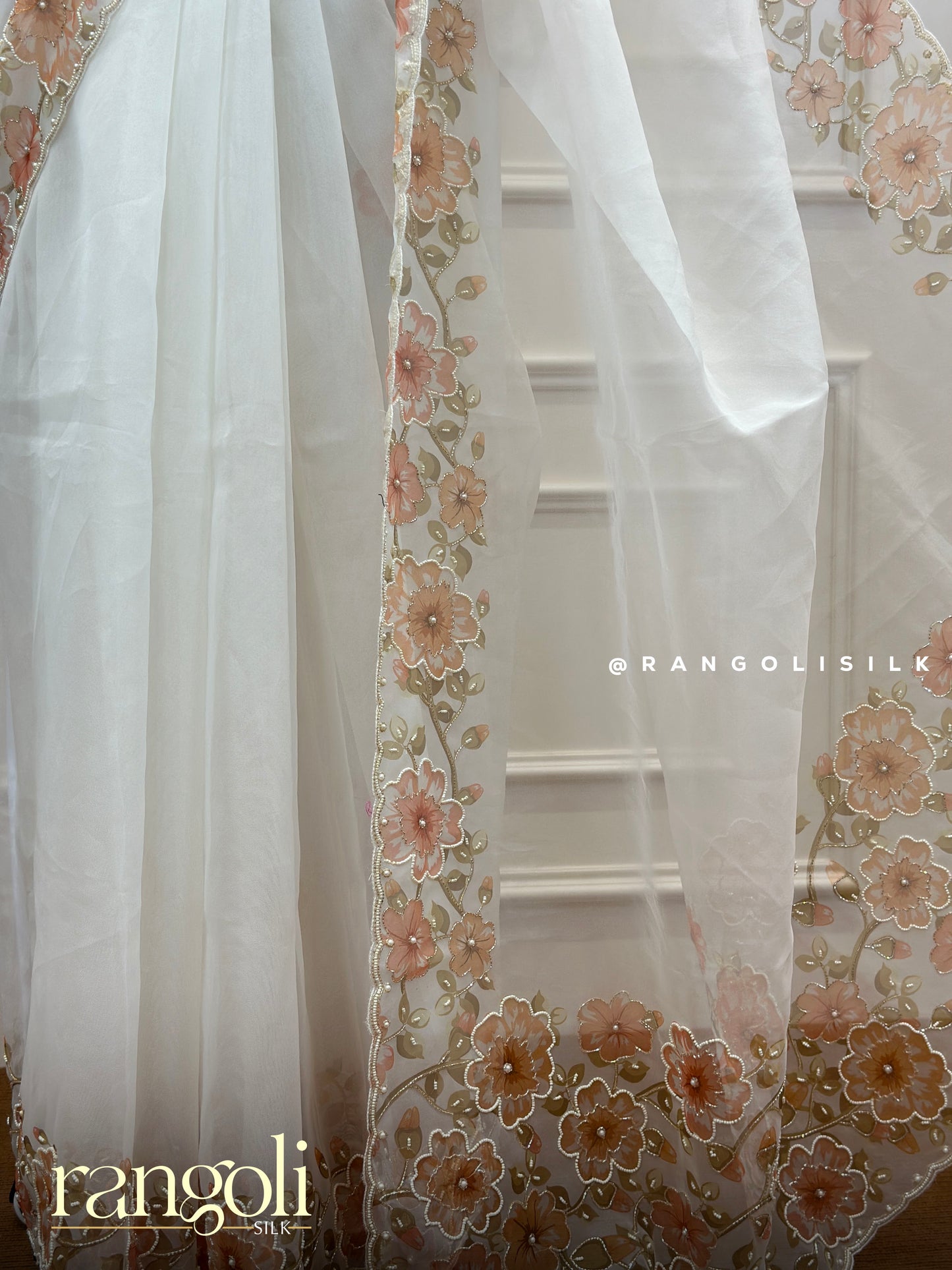 White Organza Saree with Vibrant Floral Detailing - Post 433