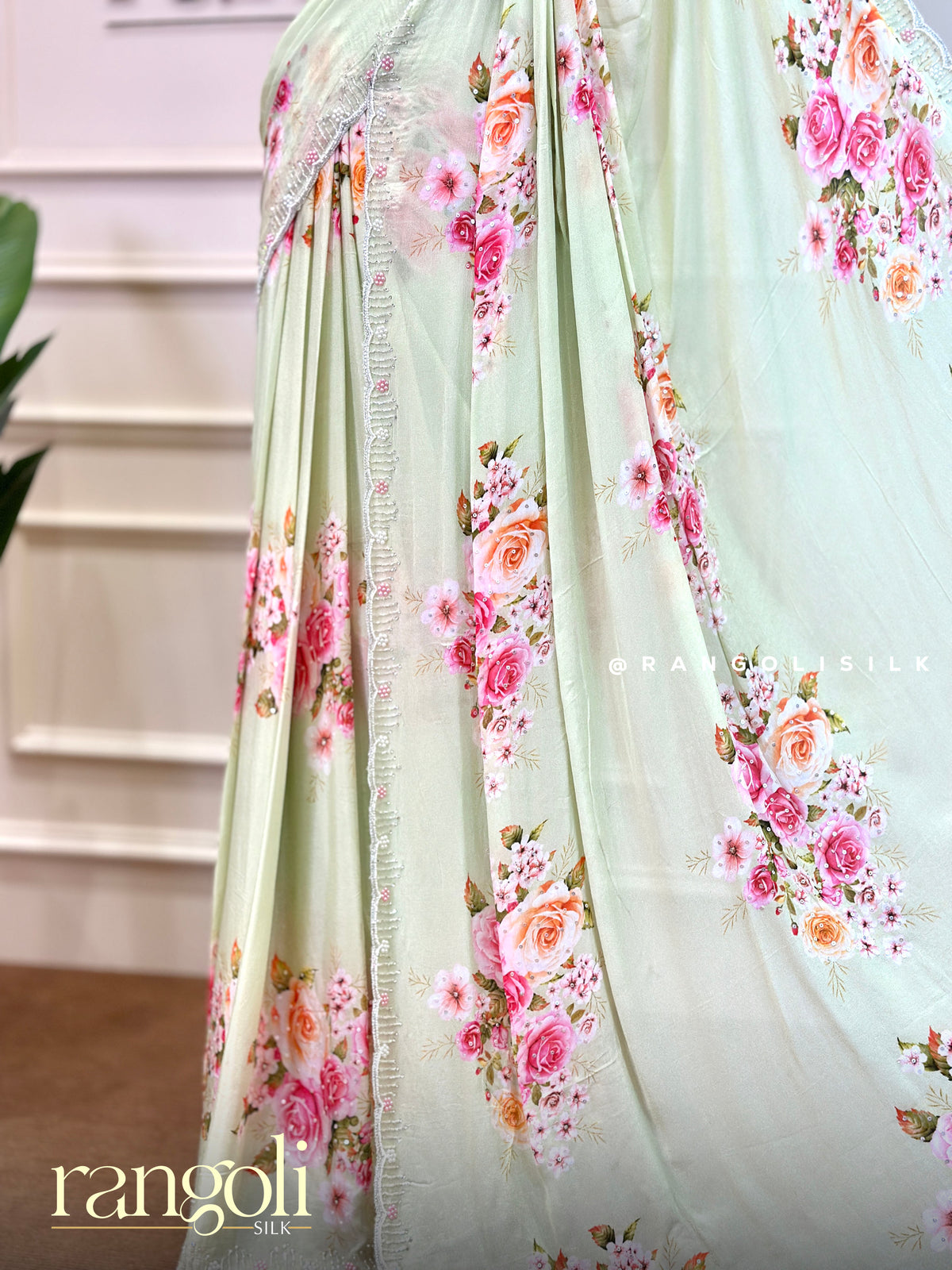 Pastel Floral Printed Designer Saree in Pink, Yellow & Green Shades - Post 1055