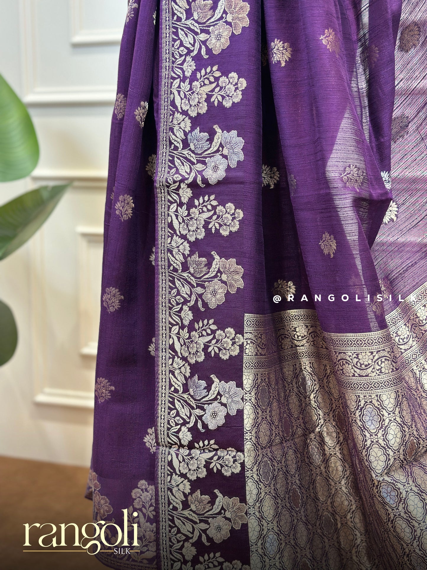Soft Dupion Silk Banarasi Saree with Floral Design & Tassels - Post 838