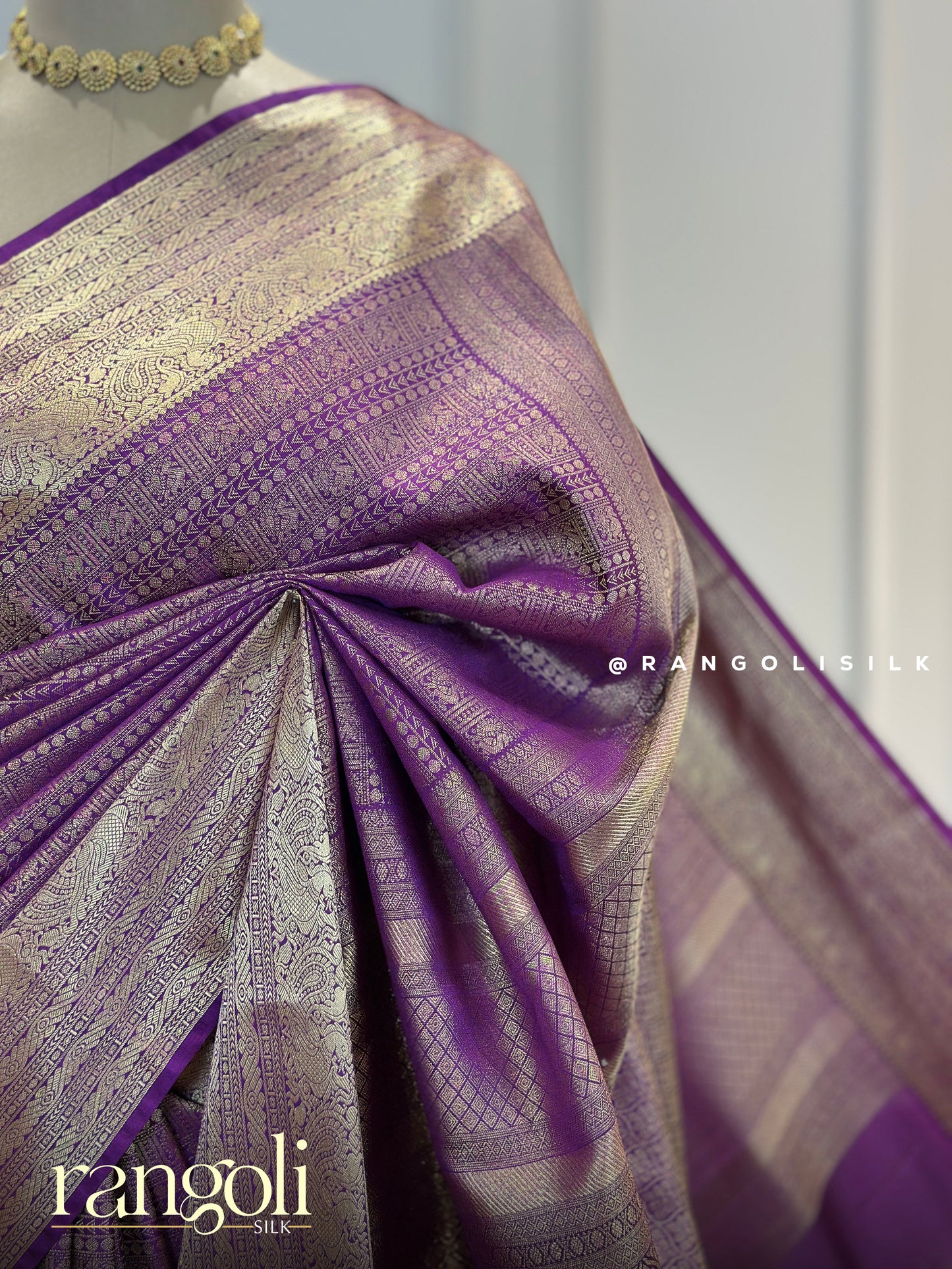 Royal Purple Semi Kanjivaram Brocade Saree with Gold Zari Border - Post 720