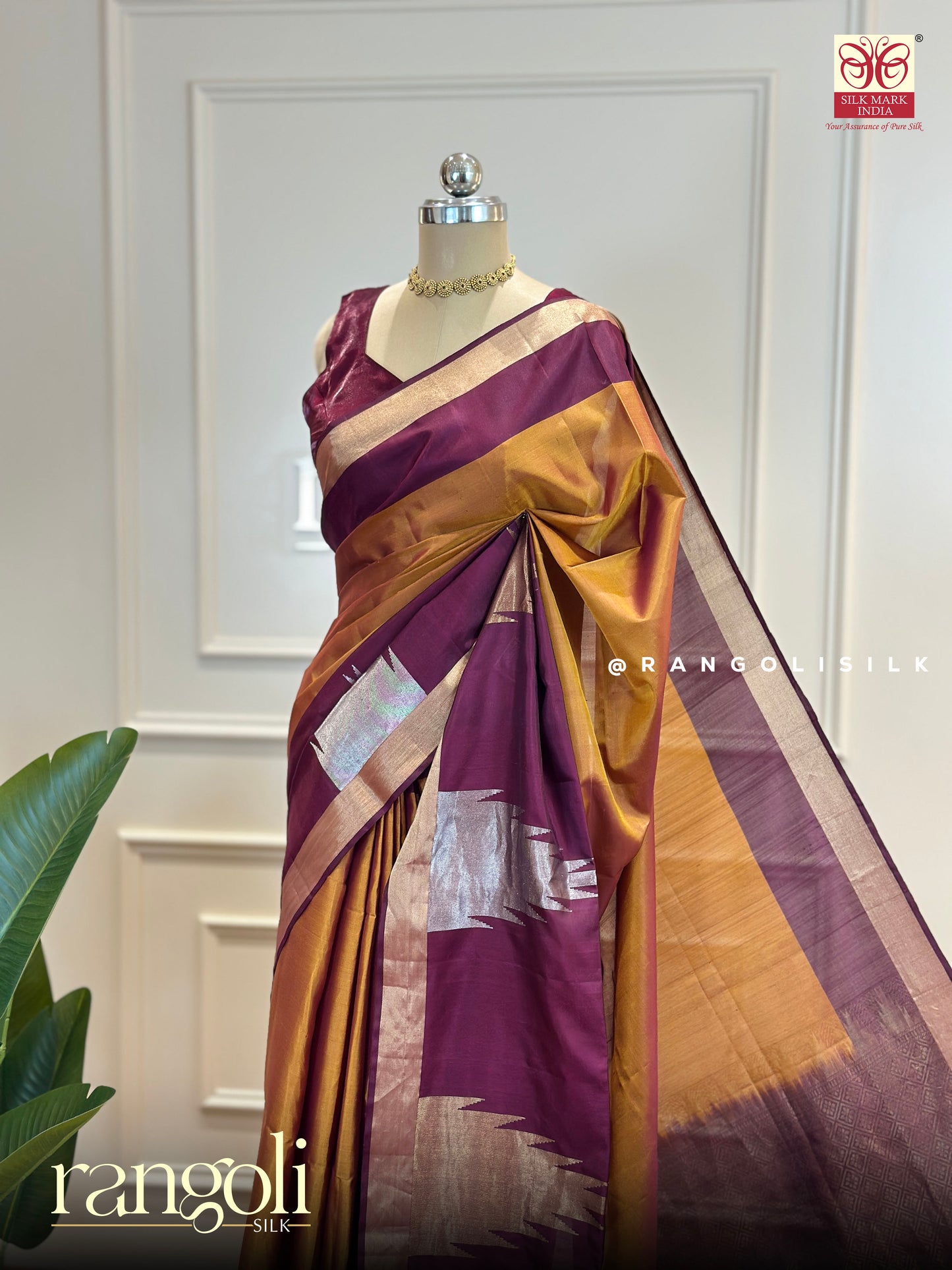 Pure Soft Silk Saree in Plum & Mustard with Intricate Zari - Post 550