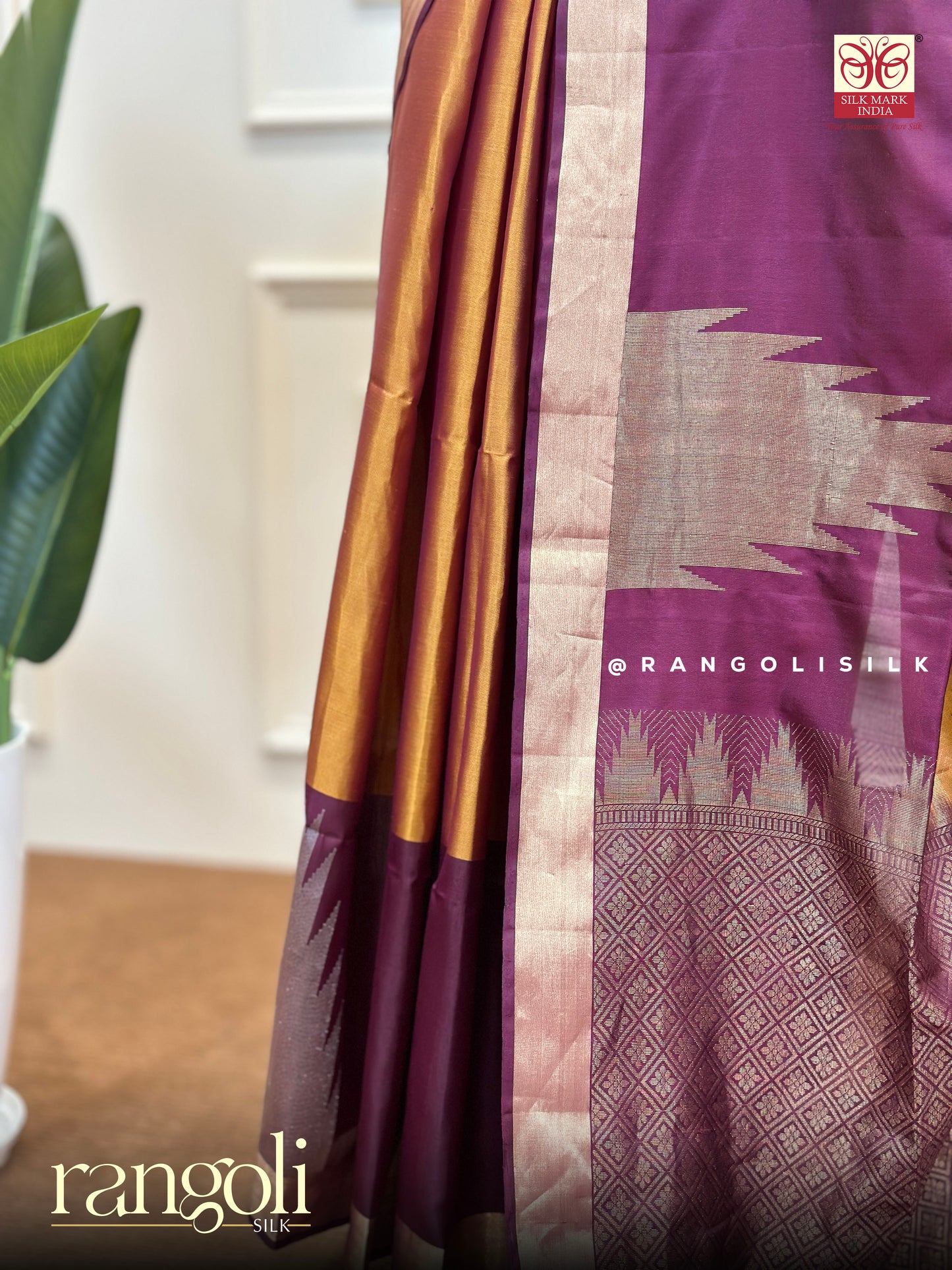 Pure Soft Silk Saree in Plum & Mustard with Intricate Zari - Post 550