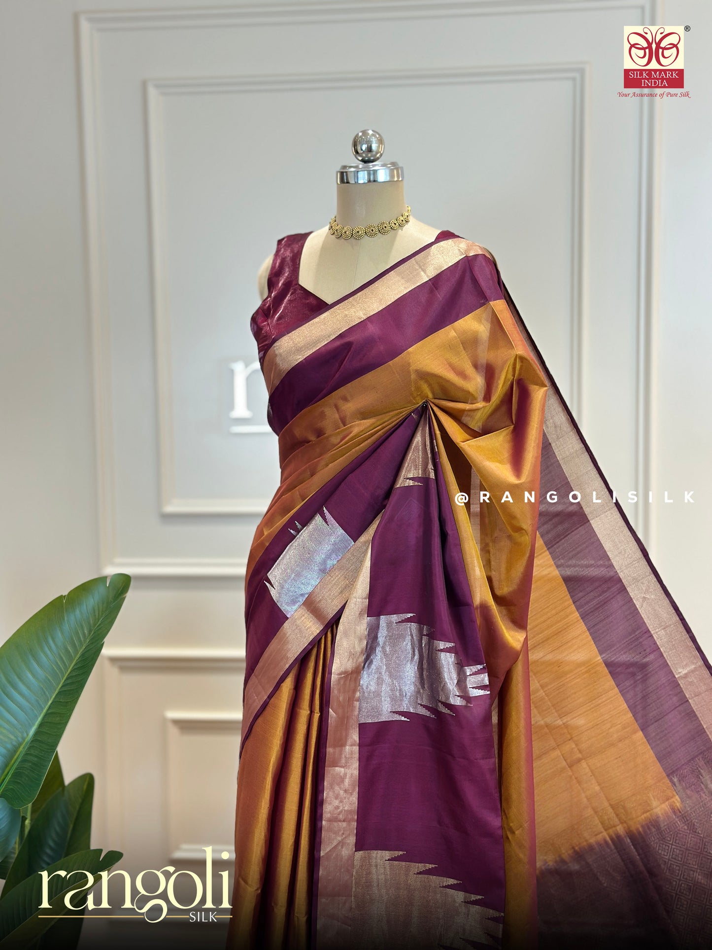 Pure Soft Silk Saree in Plum & Mustard with Intricate Zari - Post 550