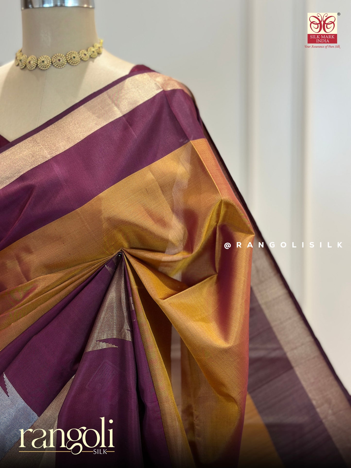 Pure Soft Silk Saree in Plum & Mustard with Intricate Zari - Post 550