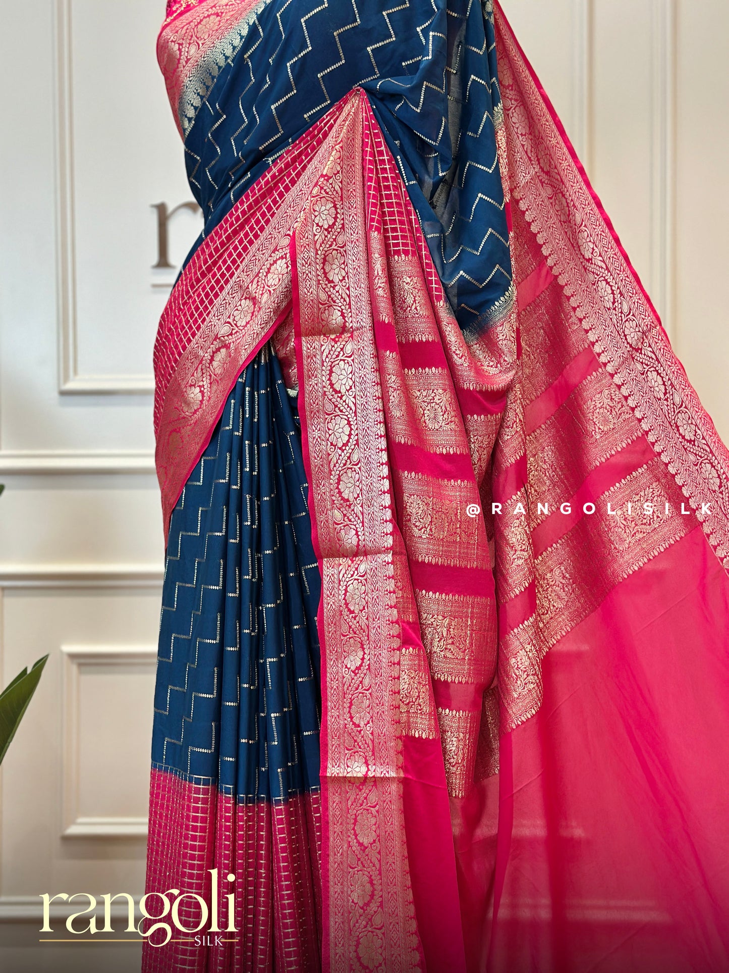 Semi Mysore Silk Saree in Half and Half Pattern - Post 443