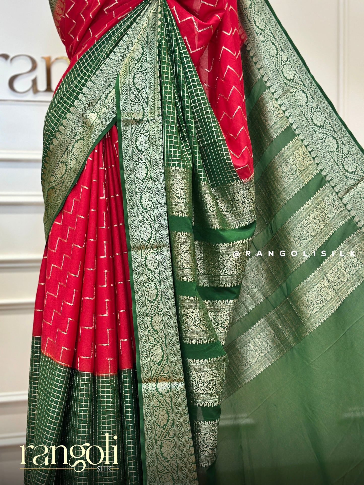 Semi Mysore Silk Saree in Half and Half Pattern - Post 443