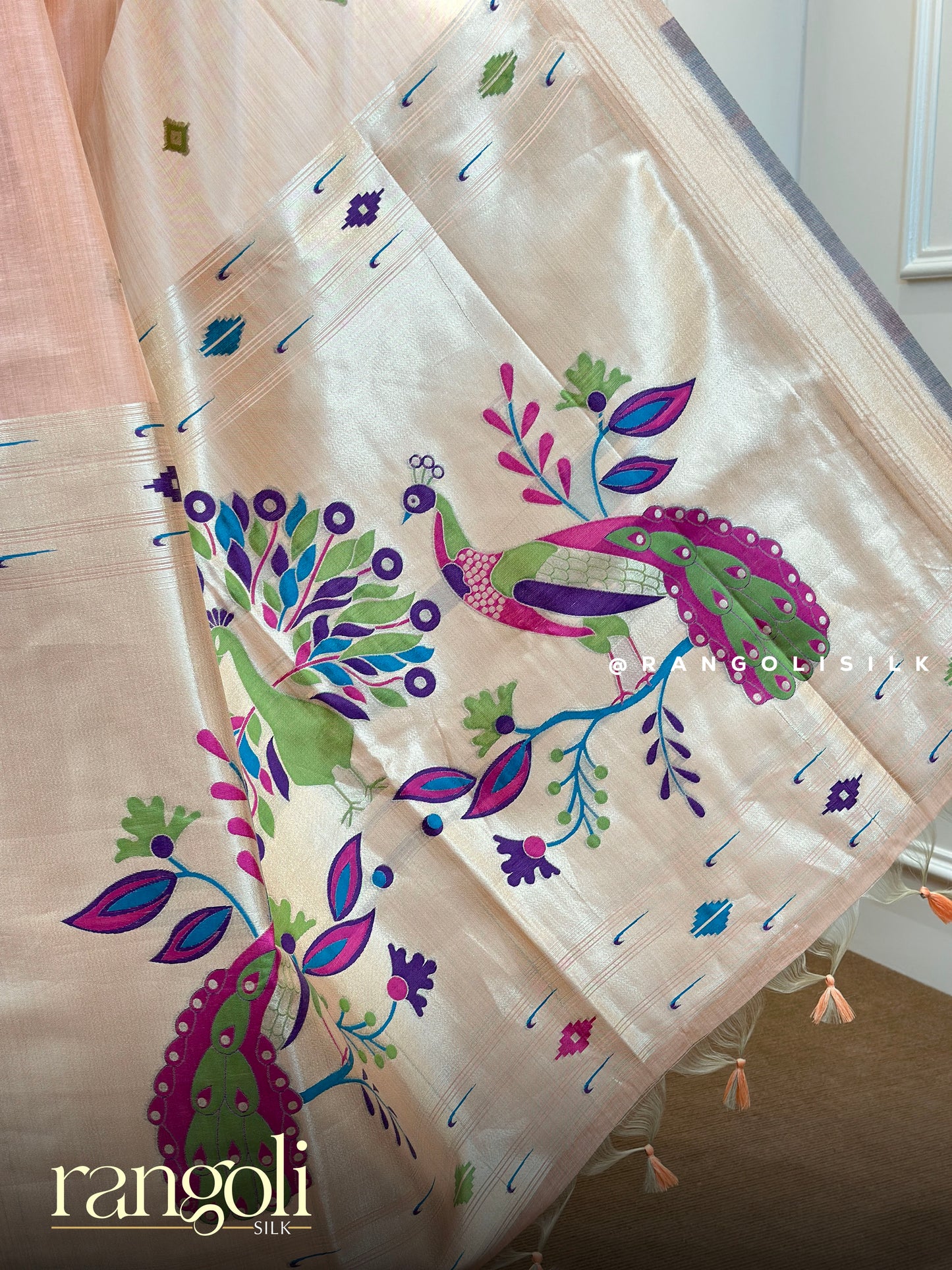 Pastel Cotton Paithani Saree with Peacock Pallu - Post 732