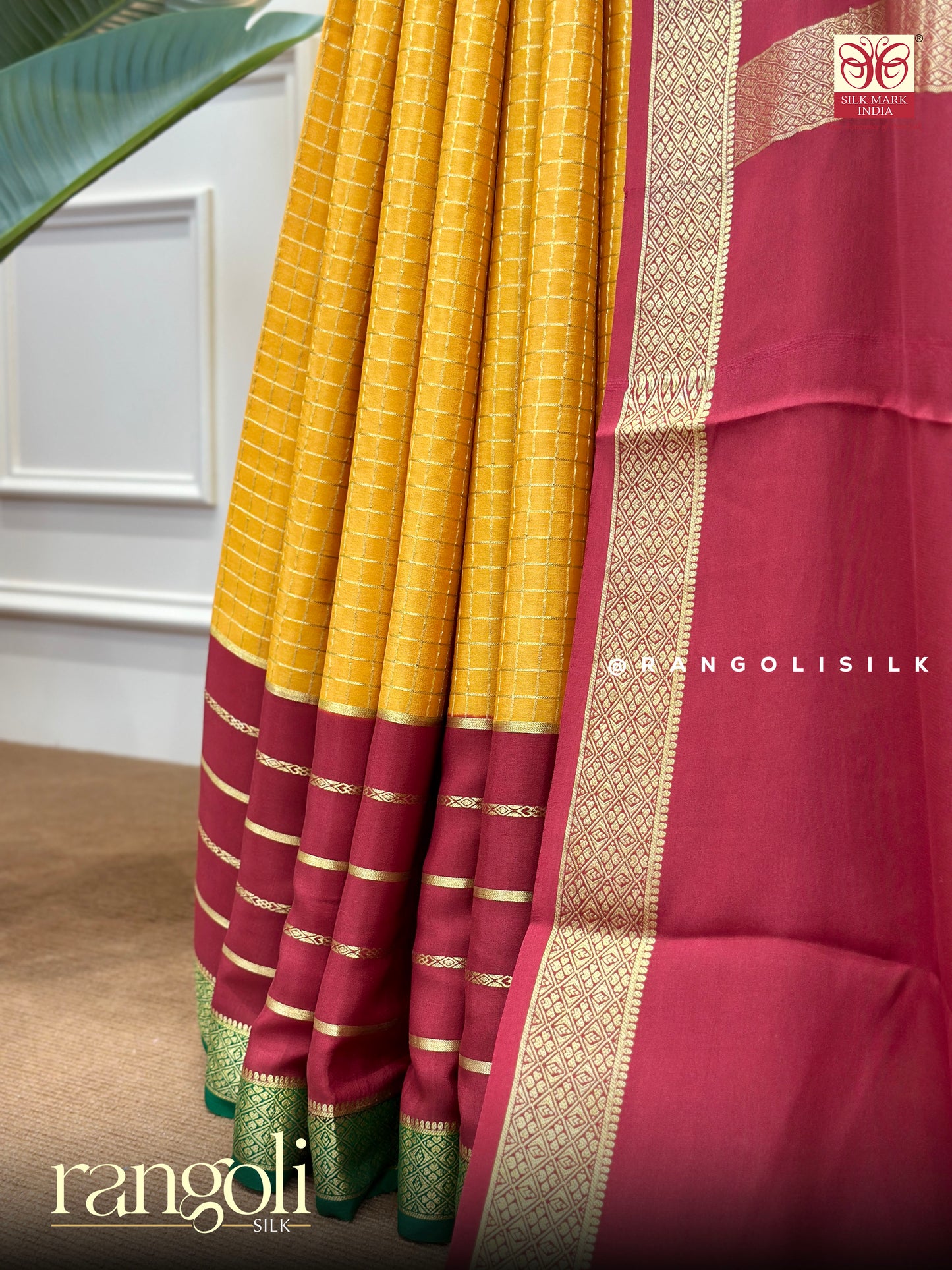 Classic Pure Mysore Silk Saree – Maroon, Mustard & Green - Post 554