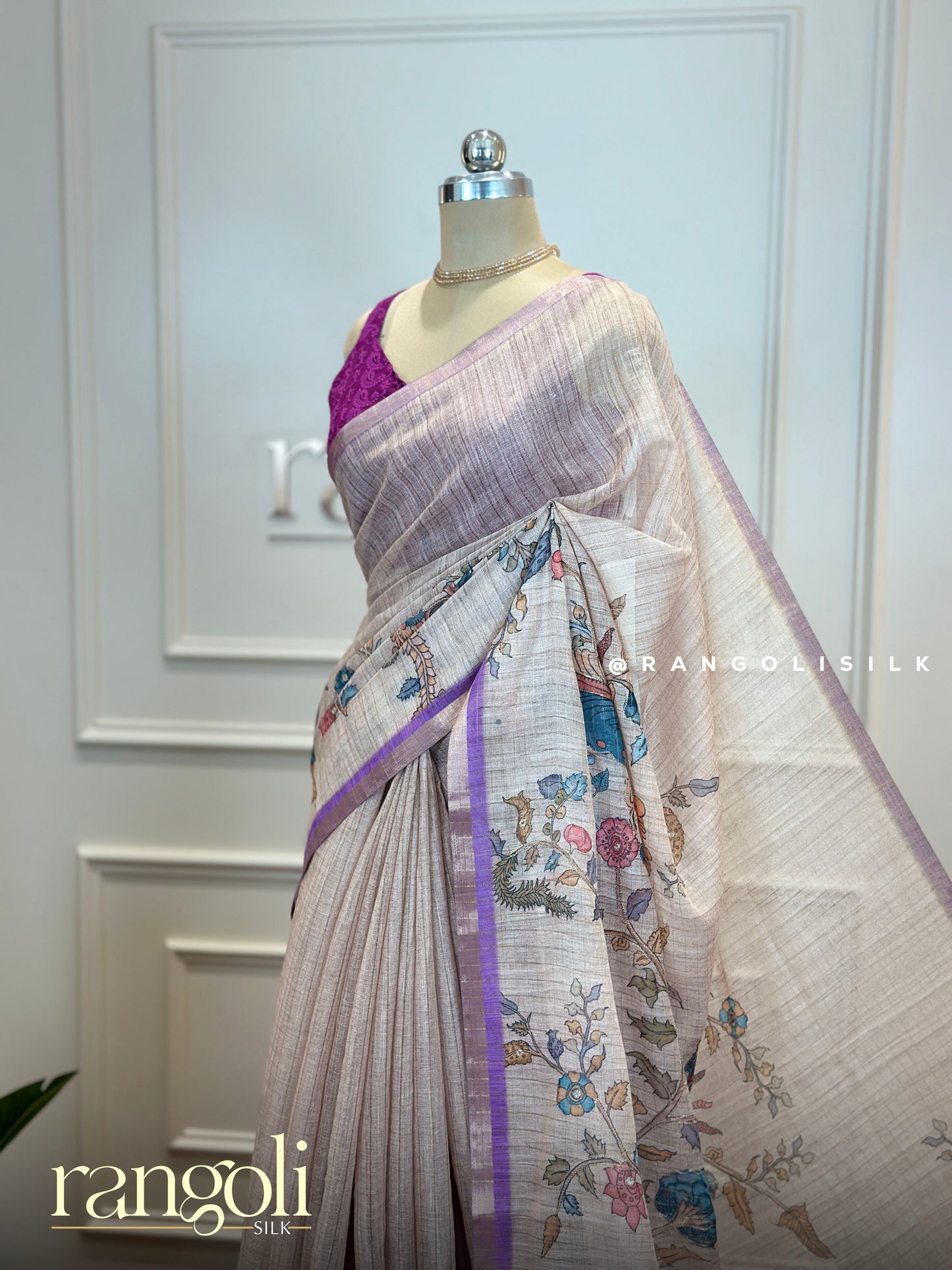 Elegant Cotton Saree with Elephant & Peacock Motifs and Delicate Floral Design - Post 560