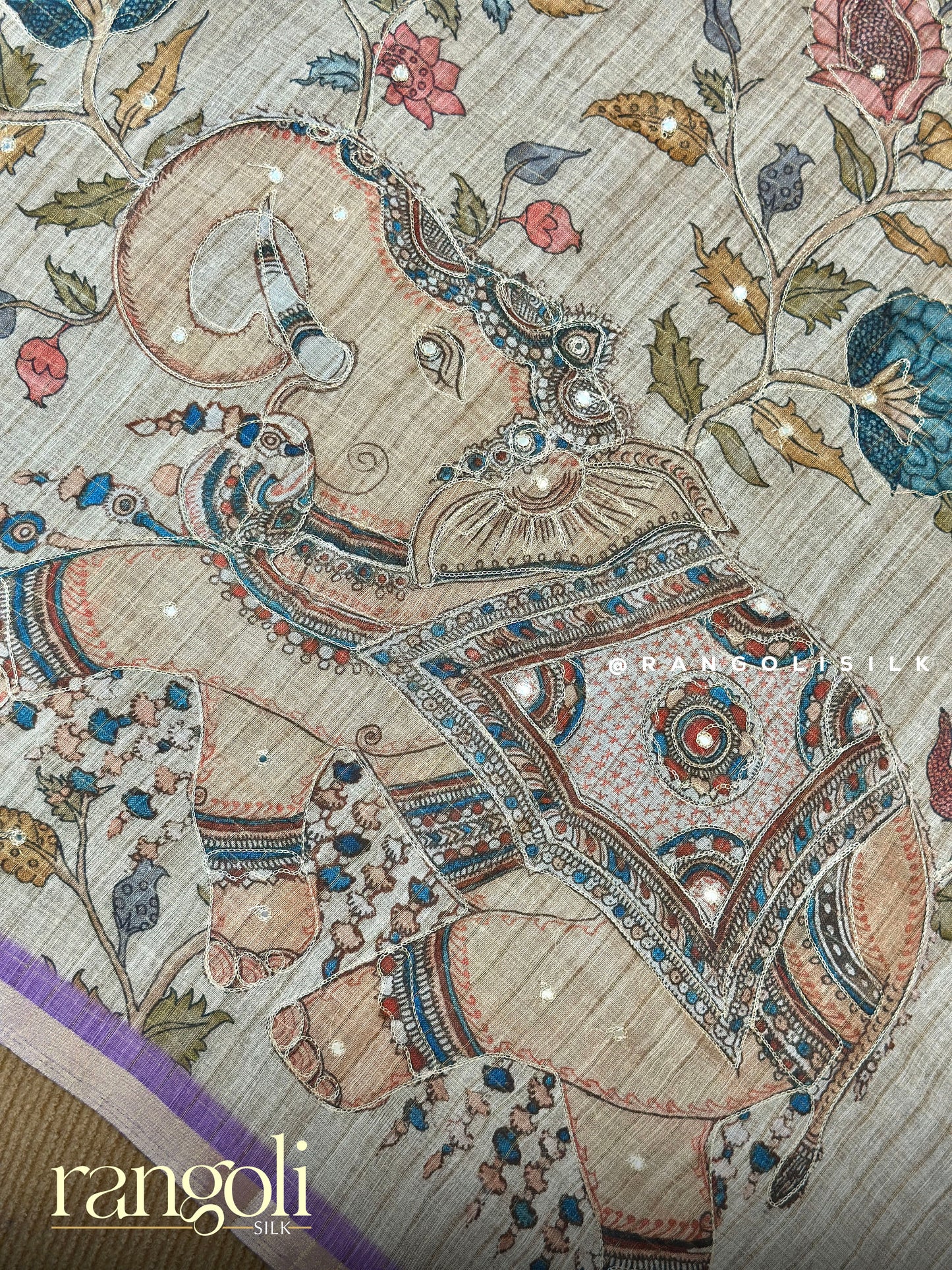 Elegant Cotton Saree with Elephant & Peacock Motifs and Delicate Floral Design - Post 560