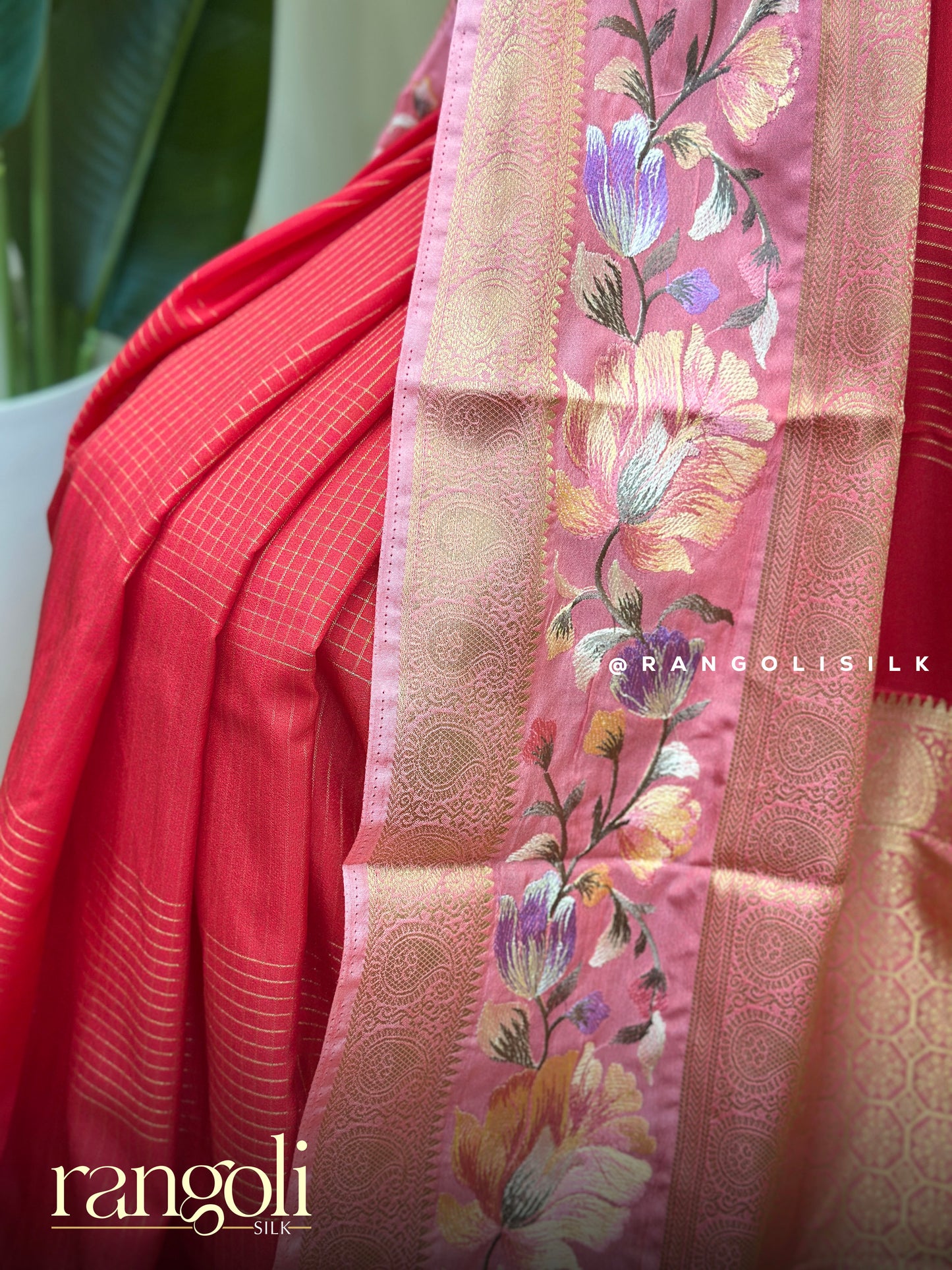 Semi Mysore Silk Saree in Crepe Fabric with Floral Embroidered Border - Post 859
