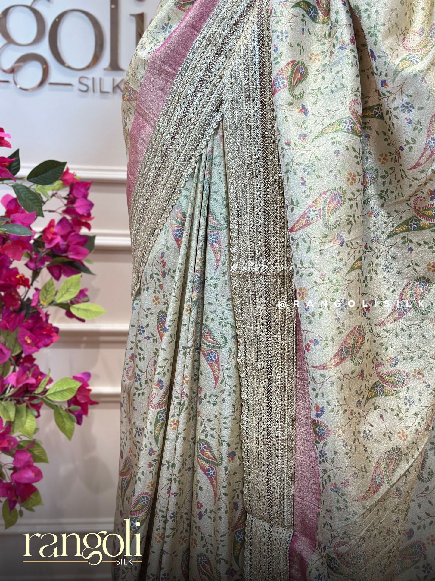 Pastel Tissue Organza Saree with Floral Designs & Pink Border - Post 853