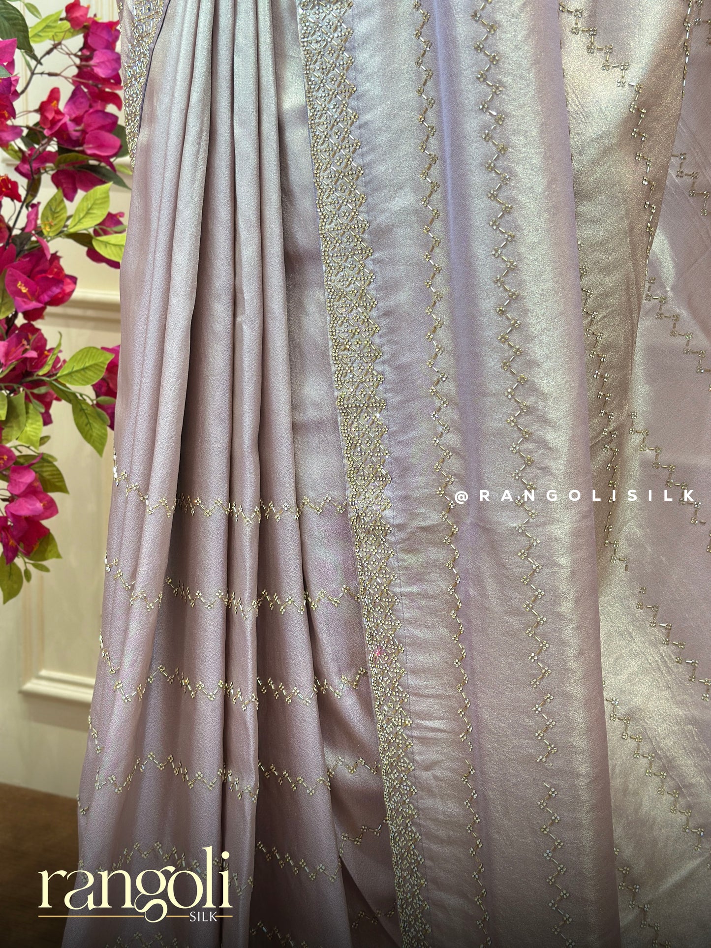 Dreamy Pastel Designer Saree with Zigzag Zari Work & Embellished Border - Post 852