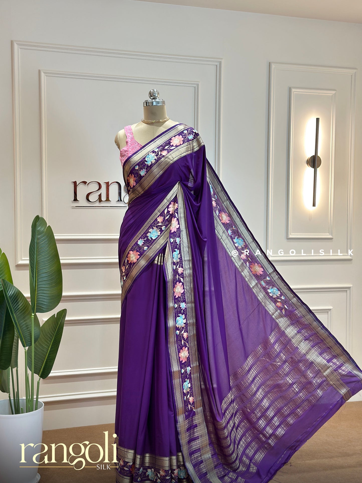 Semi Mysore Silk Saree in Rich Hues with Intricate Floral Borders - Post 451