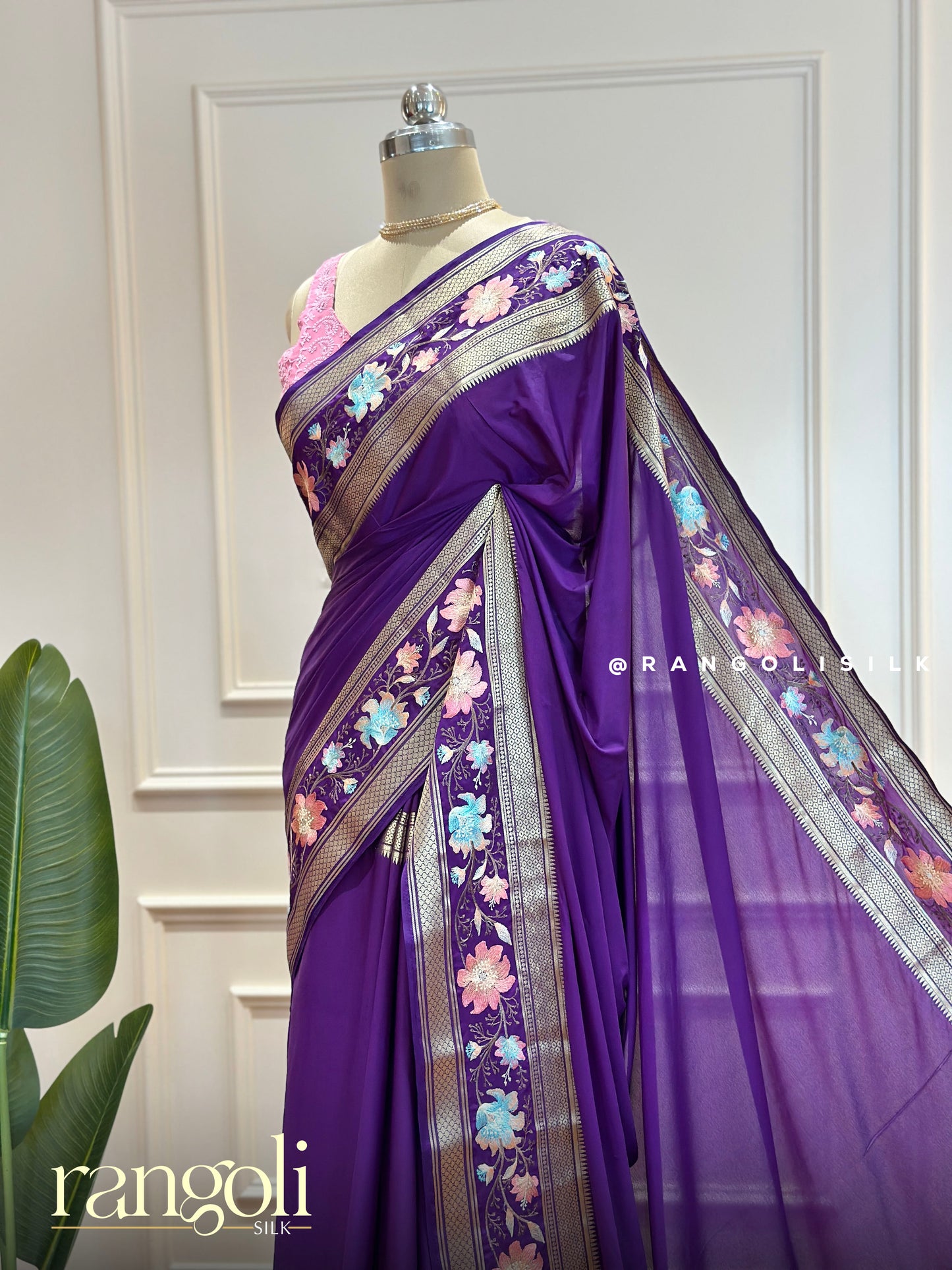 Semi Mysore Silk Saree in Rich Hues with Intricate Floral Borders - Post 451