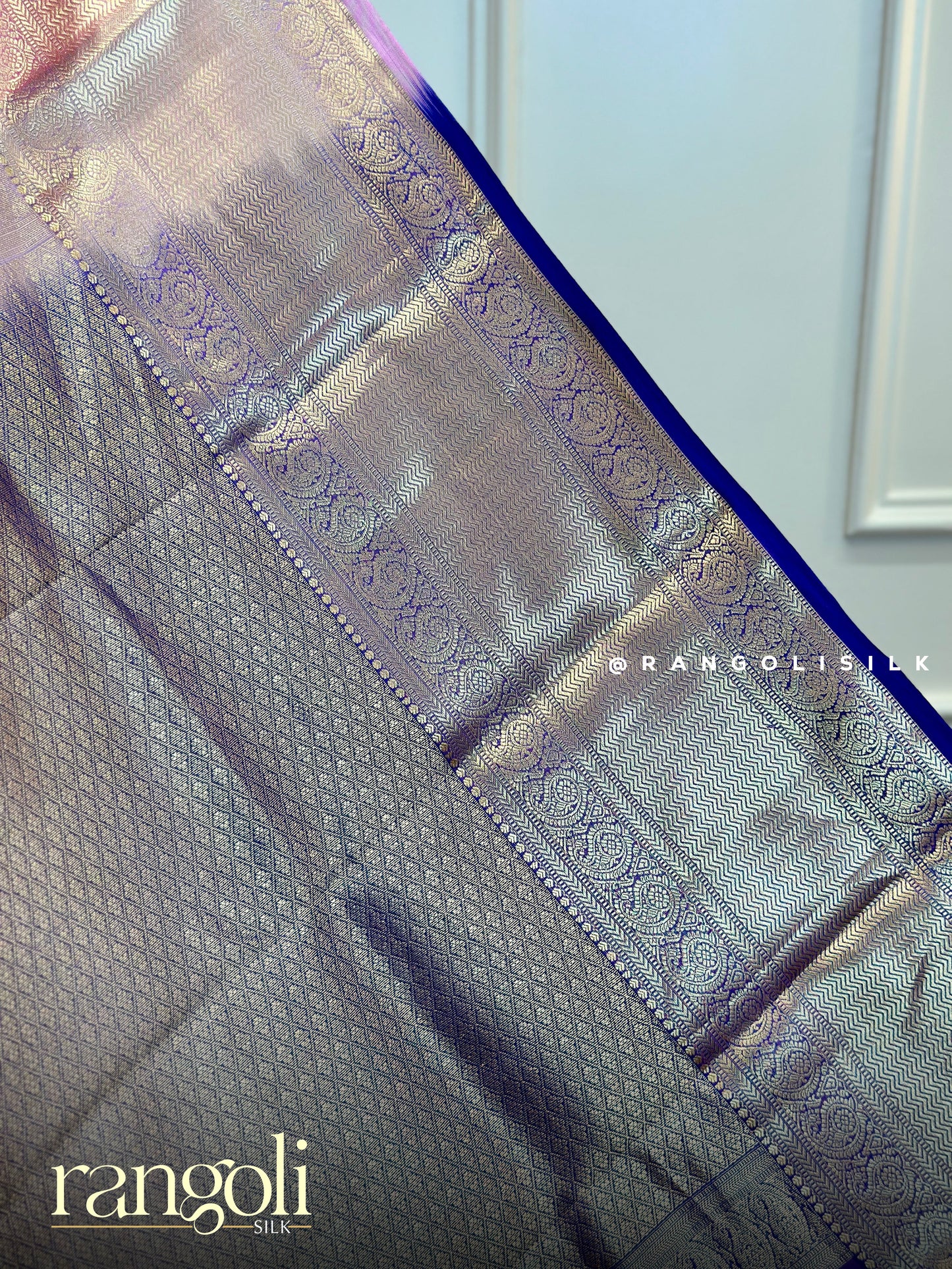 Rose Pink Checks Kanjivaram Silk Saree - Post 738