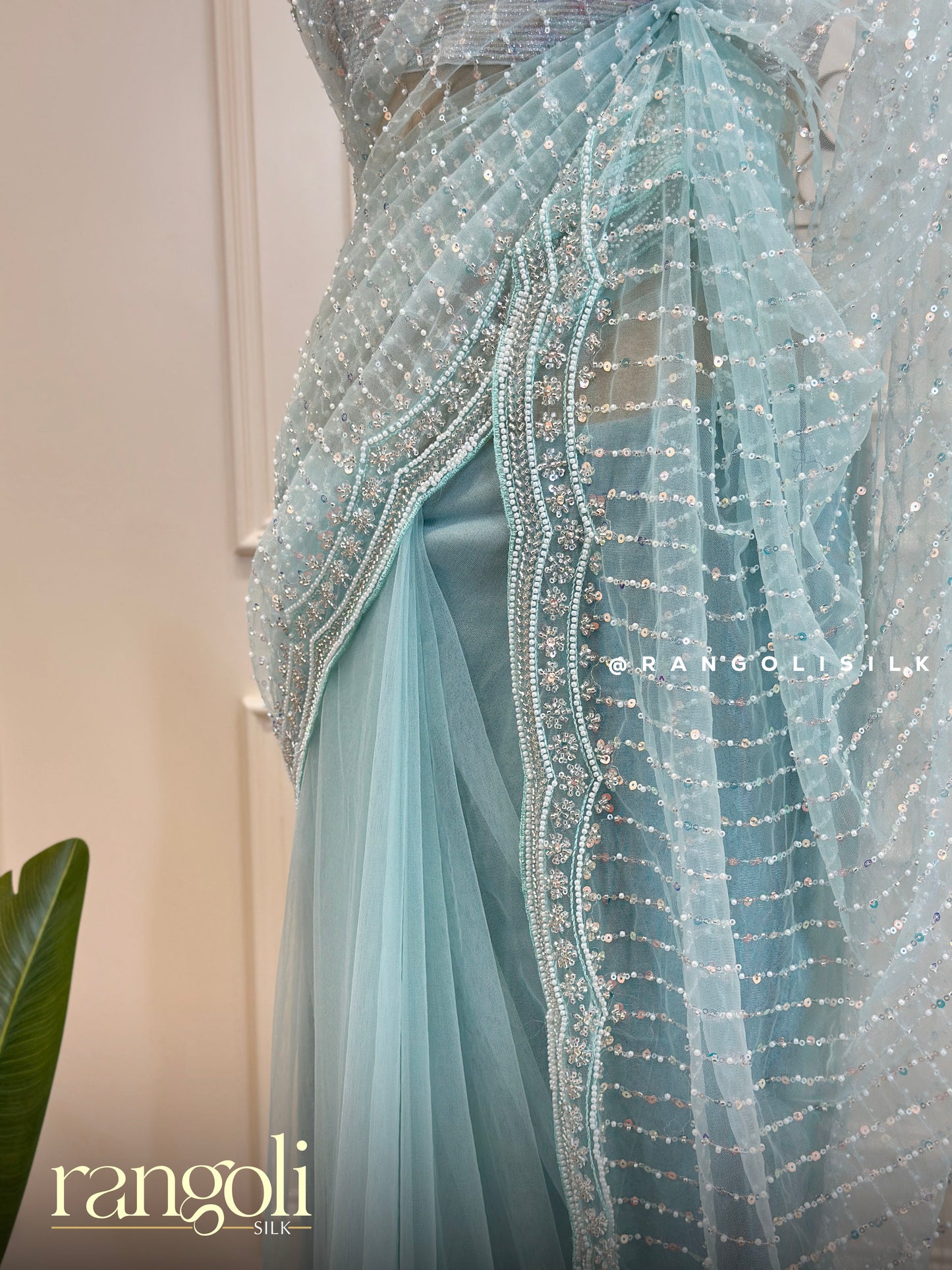 Icy Blue Designer Saree with Delicate Sequin Embellishments - Post 452