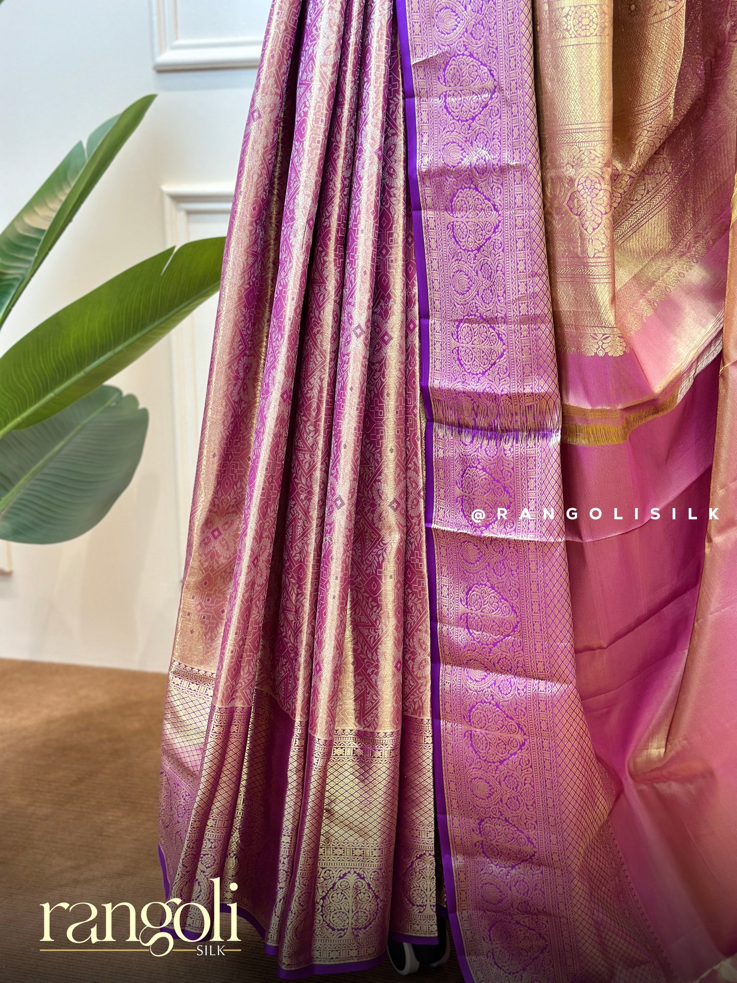 Soft Lilac & Purple Tissue Silk Saree with Antique Gold Zari - Post 744