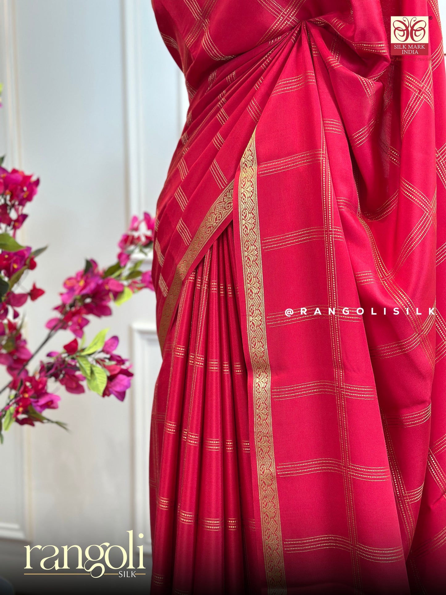 Pure Crepe Silk Saree with Delicate Checks & Rich Zari Borders -Post 455