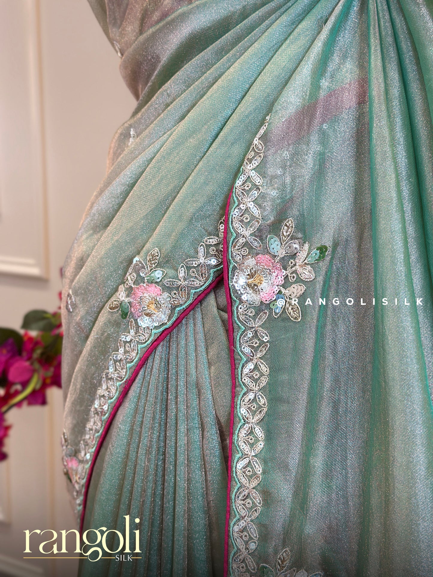 Designer Pastel Green Saree with Subtle Shimmer - Post 456
