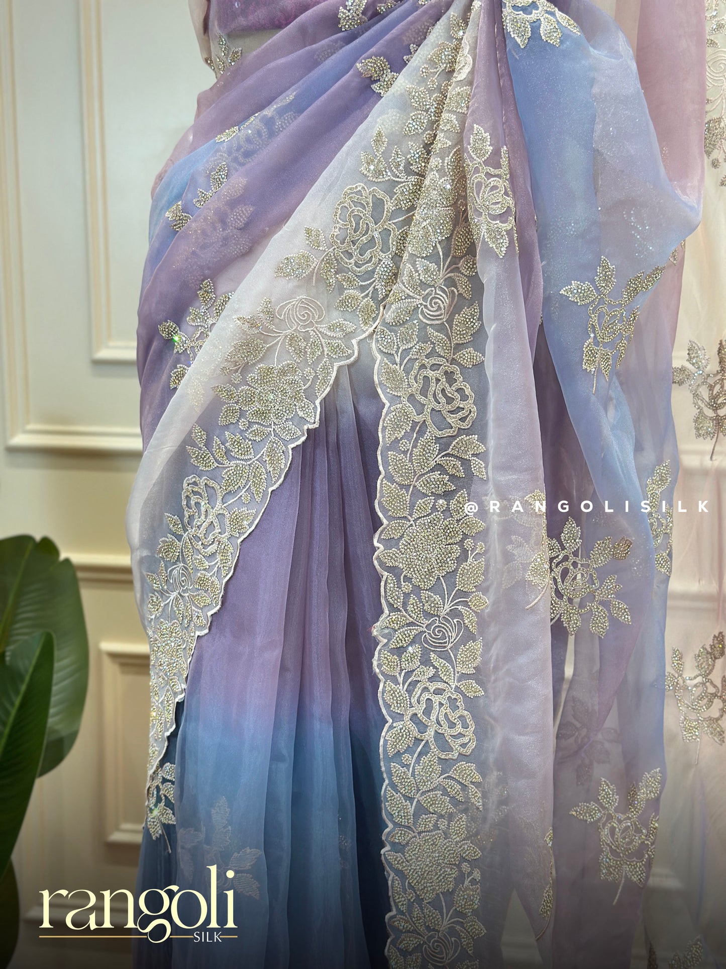 Designer Saree with Silver Zari Embroidery & Lace Border - Post 882