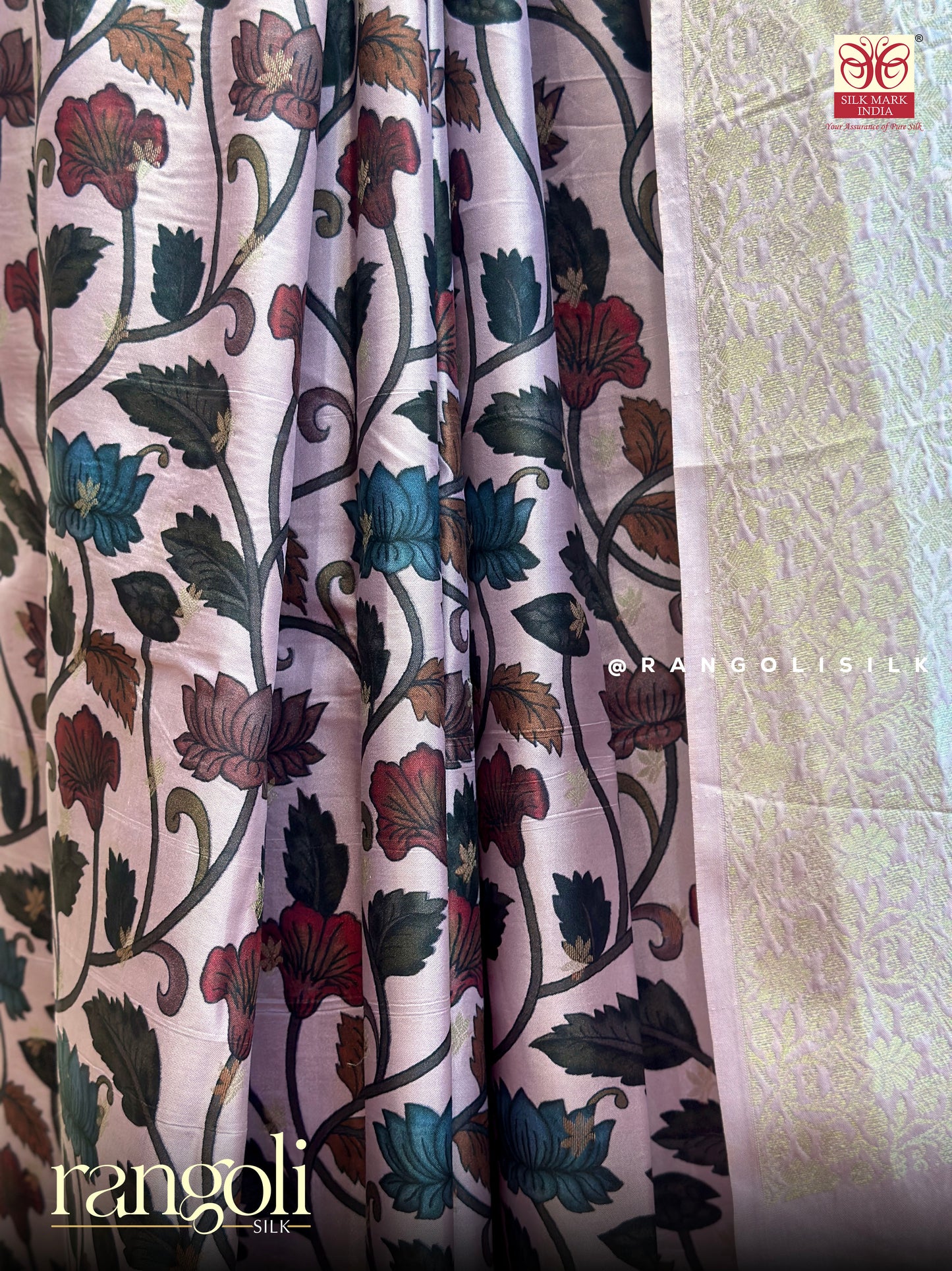 Pure Printed Kanjivaram Silk Saree with Zari & Floral Motifs – Post 458