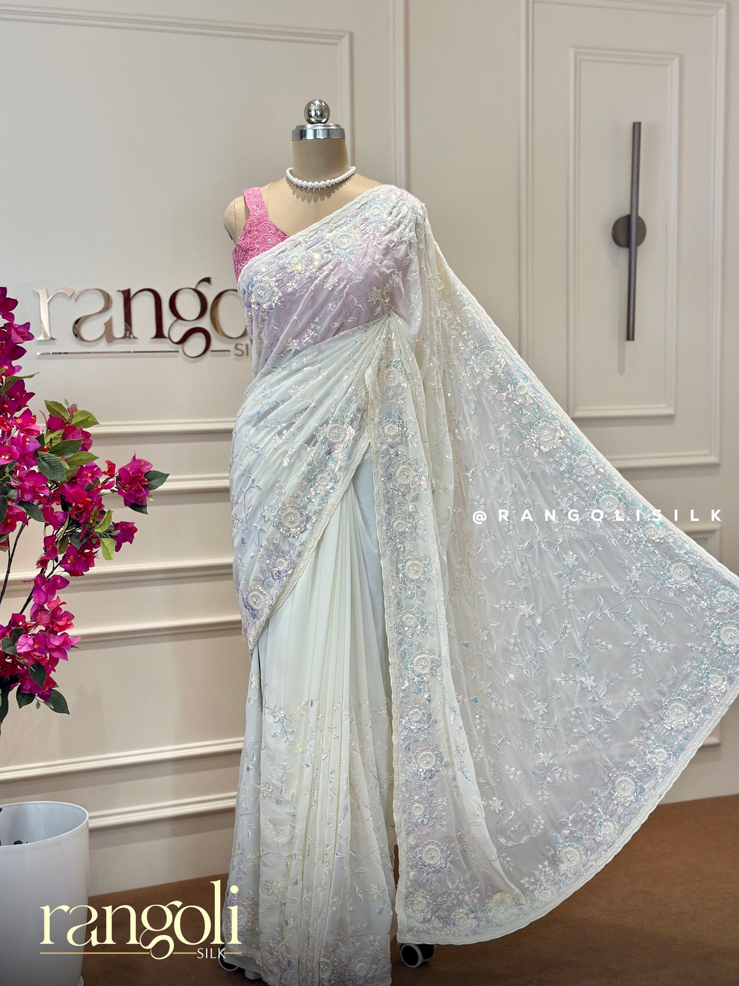 Ethereal White Designer Saree with Pastel Thread Work & Sequin Embroidery - Post 460