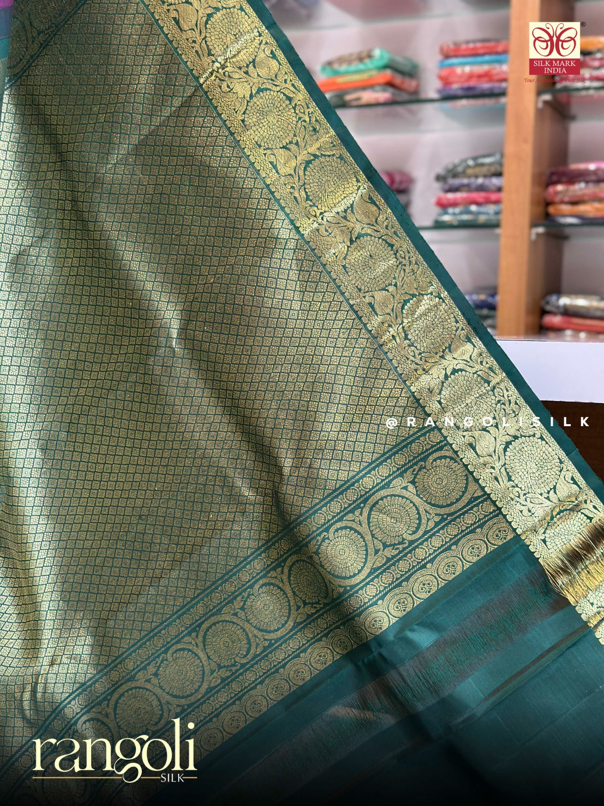 Silk Mark Certified Pure Kanjivaram Silk Saree in Royal Purple with Teal Green Zari Pallu - Post 933