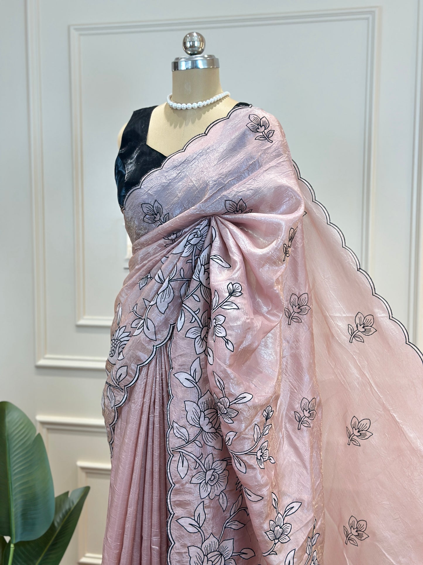 Pastel Blush Pink Designer  Saree with Elegant Border - Post 717