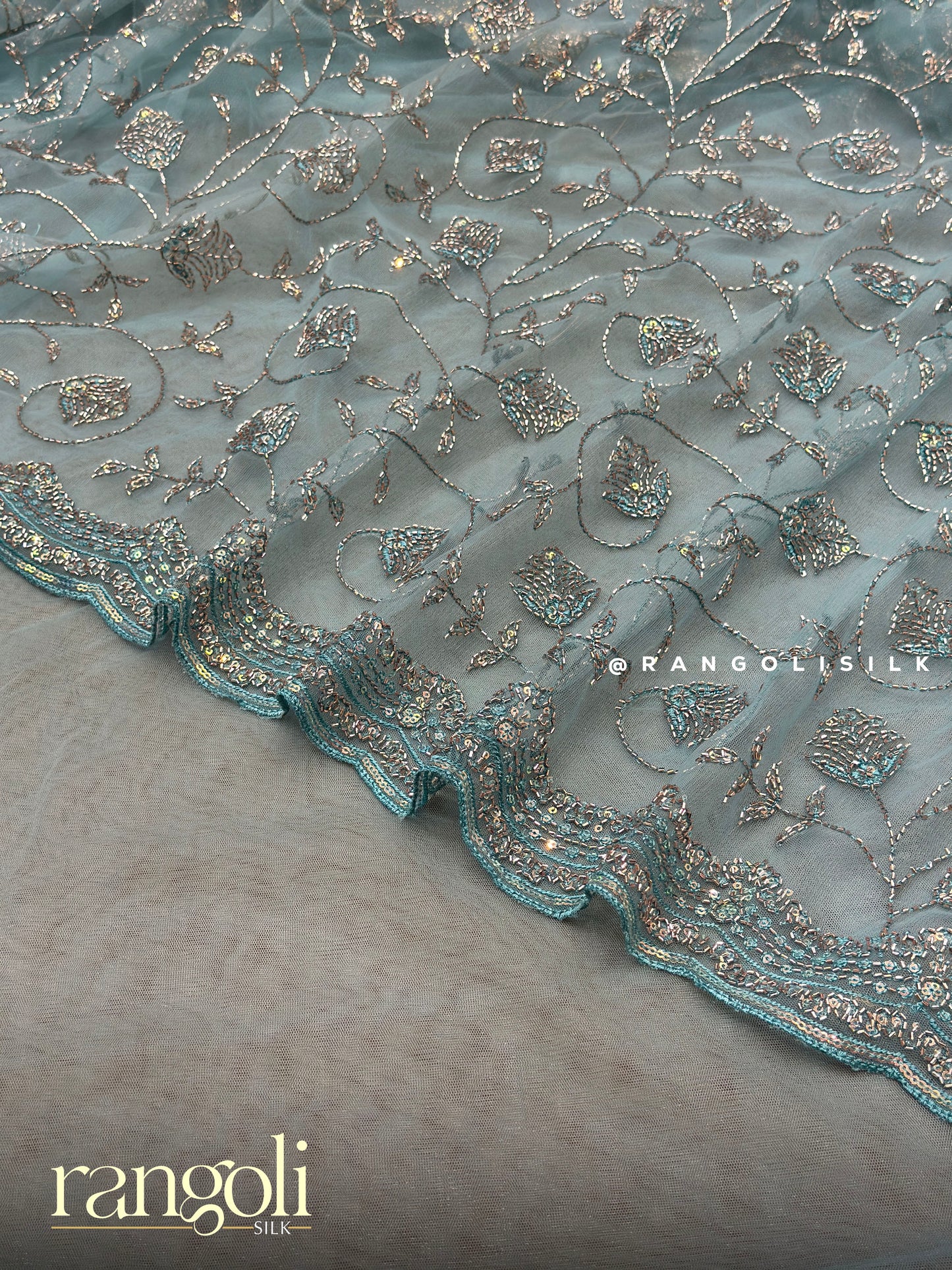 Designer Net Saree with Floral Embroidery - Post 707