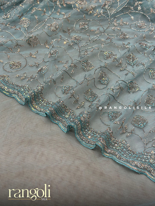 Designer Net Saree with Floral Embroidery - Post 707