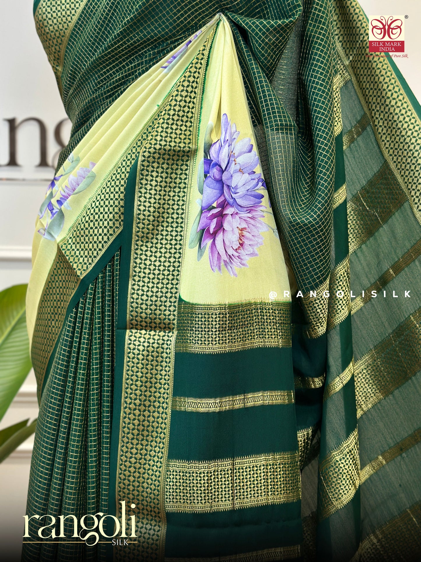 Pure Mysore Silk Saree with Contrast Border & Subtle Floral Design  - Post 646