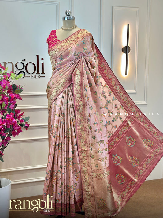 Soft Blush Banarasi Saree with Floral Zari Weaving - Post 650